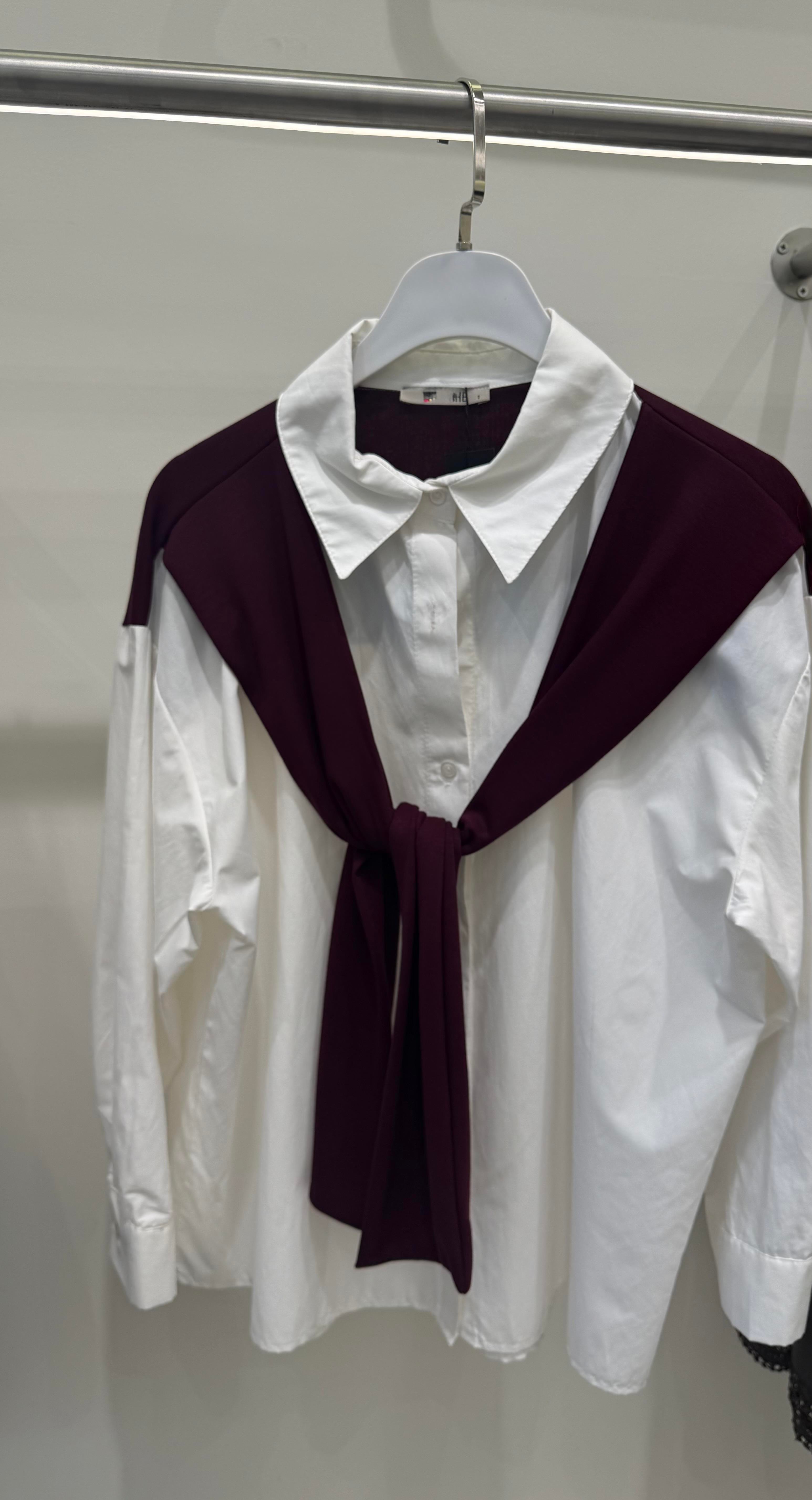 Şal detaylı gömlek-Bordo