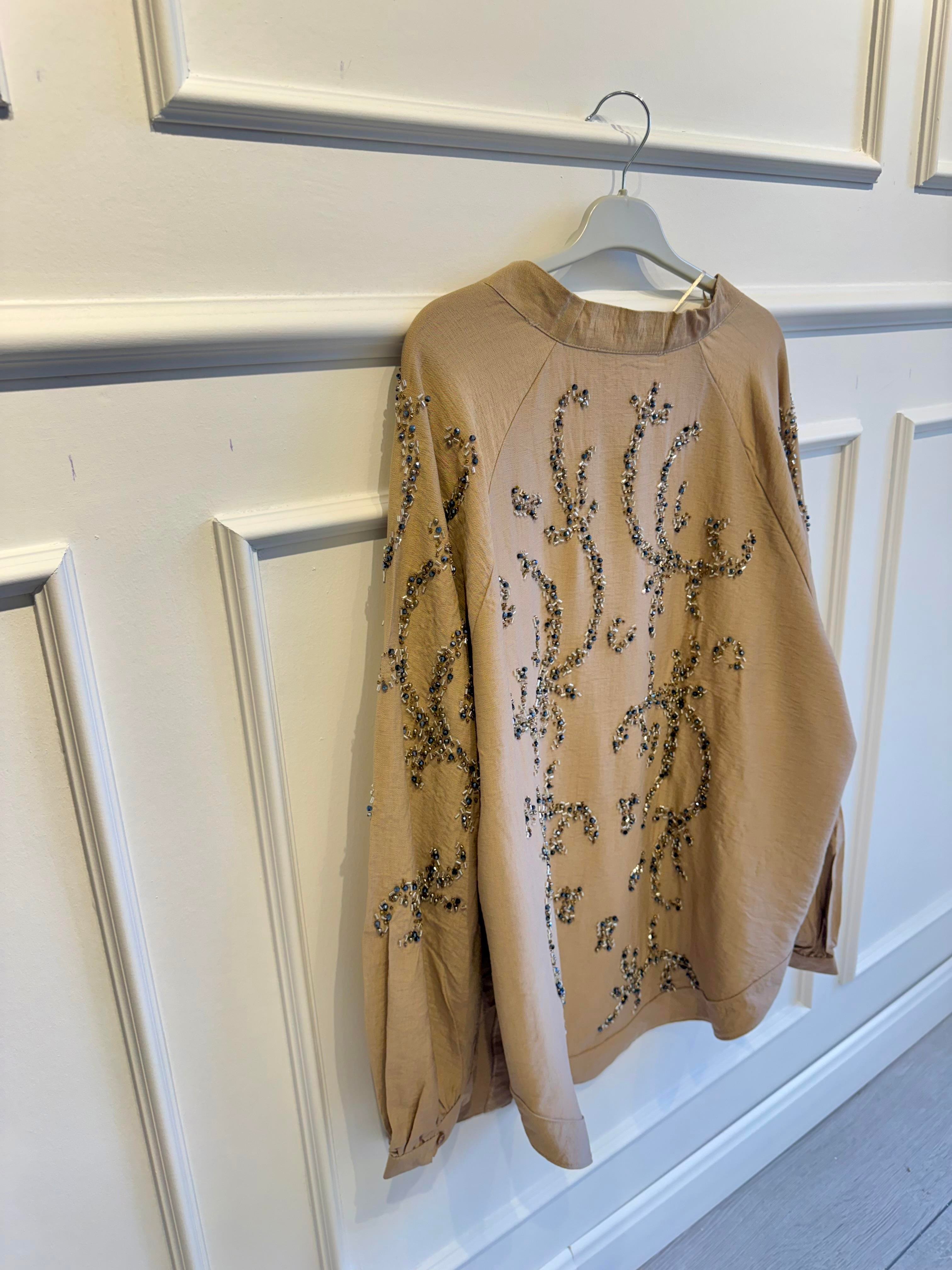 Taşlı kimono - Bej