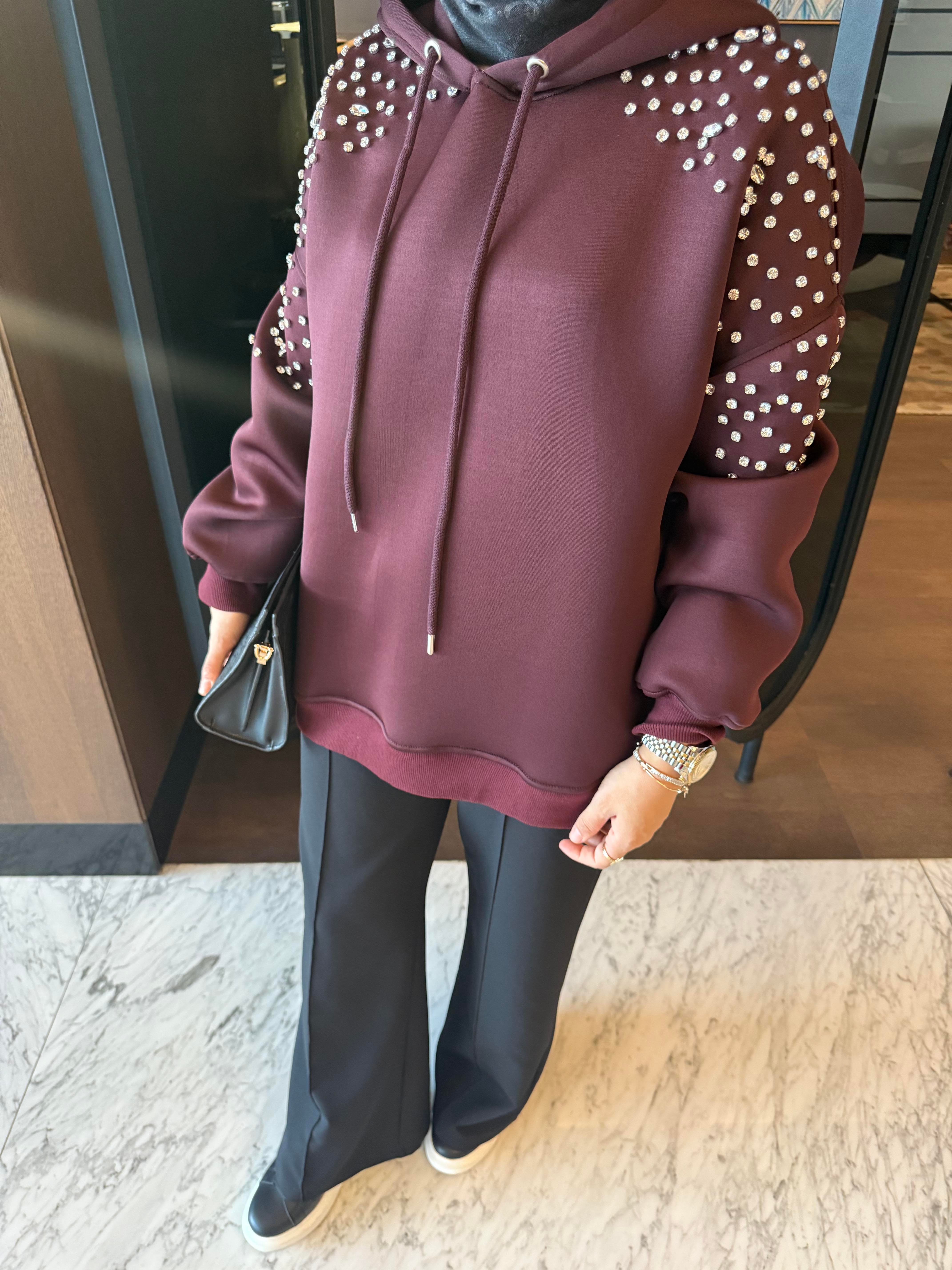 Taşlı Sweatshirt | Bordo