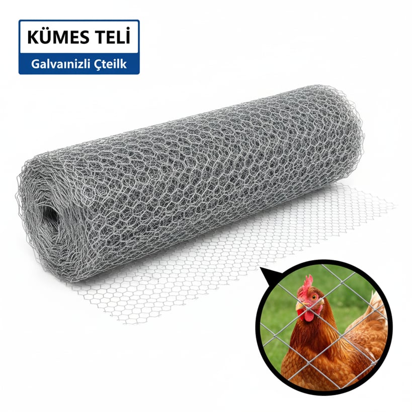 AKTEL Monotop Kümes Teli 1/100 - 20 m² - Profesyonel Kalın Şantiye, Bahçe, İnşaat Çevre Emniyet Çiti ve Altıgen Tel Örgü Rulosu