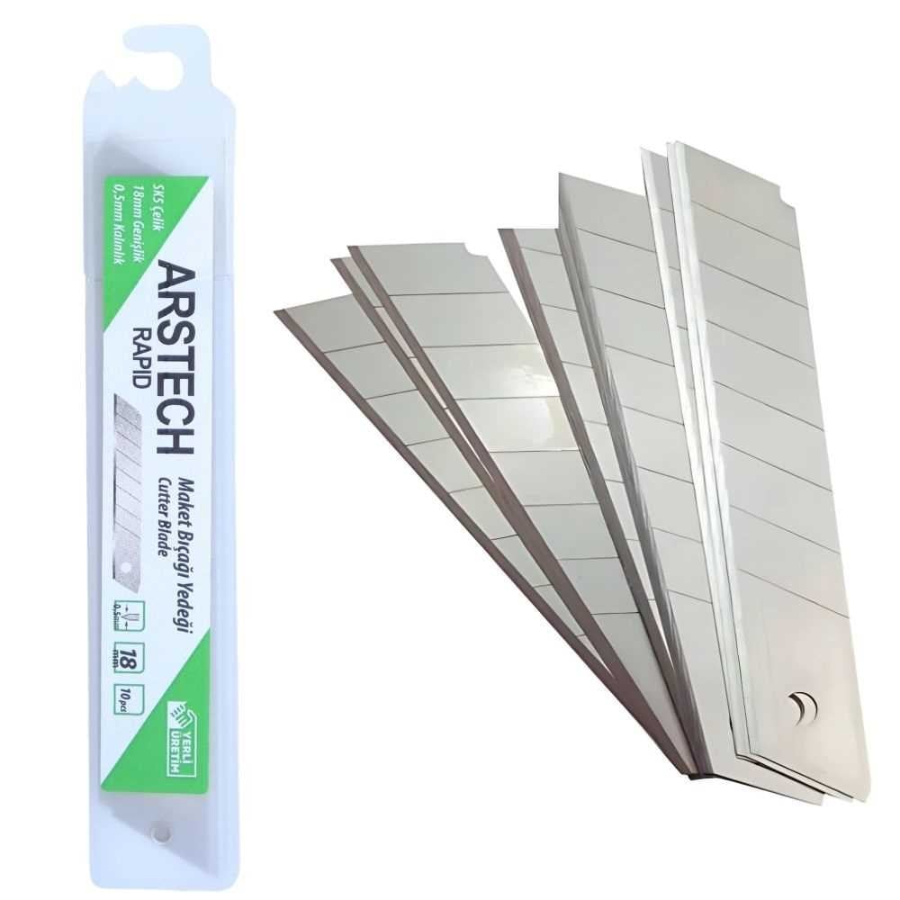 ARSTECH ARS100501 Yedek Maket Bıçağı Ucu 18 MM Rapid Tip (1476) - 0.50 MM Yüksek Hızlı Kırılabilir Falçata Jileti