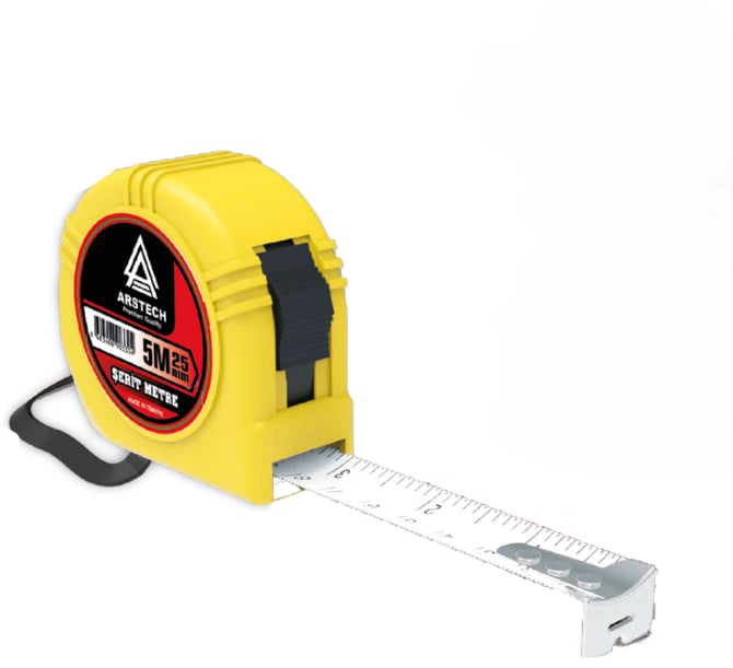 ARSTECH ARS200420 Şerit Metre 5 Mt x 25 mm - Profesyonel Darbe Emici Kauçuk Korumalı Çelik Şerit Metre