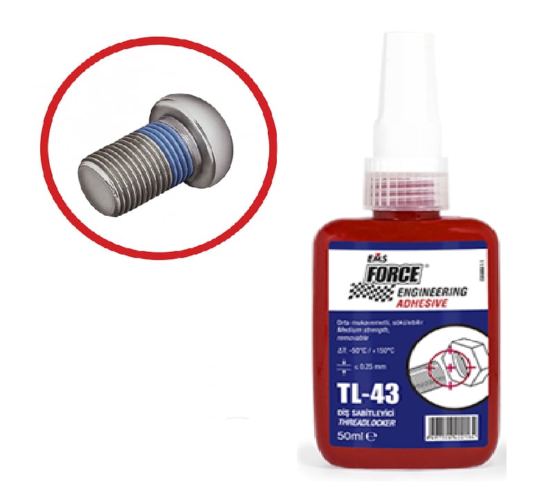 EMS FORCE TL-43 Cıvata Tutucu Sabitleyici 15 ml - Profesyonel Orta Mukavemetli M36 Uyumlu Sökülebilir Mavi Gevşemezlik Sıvısı