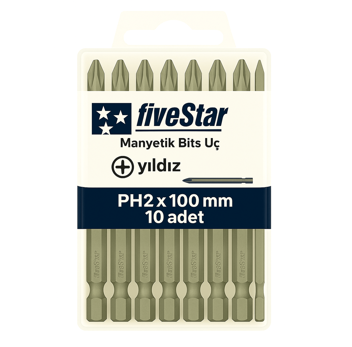 FIVESTAR Manyetik Yıldız Bits Ucu PH2x100 mm – Profesyonel Uzun Vidalama Ucu