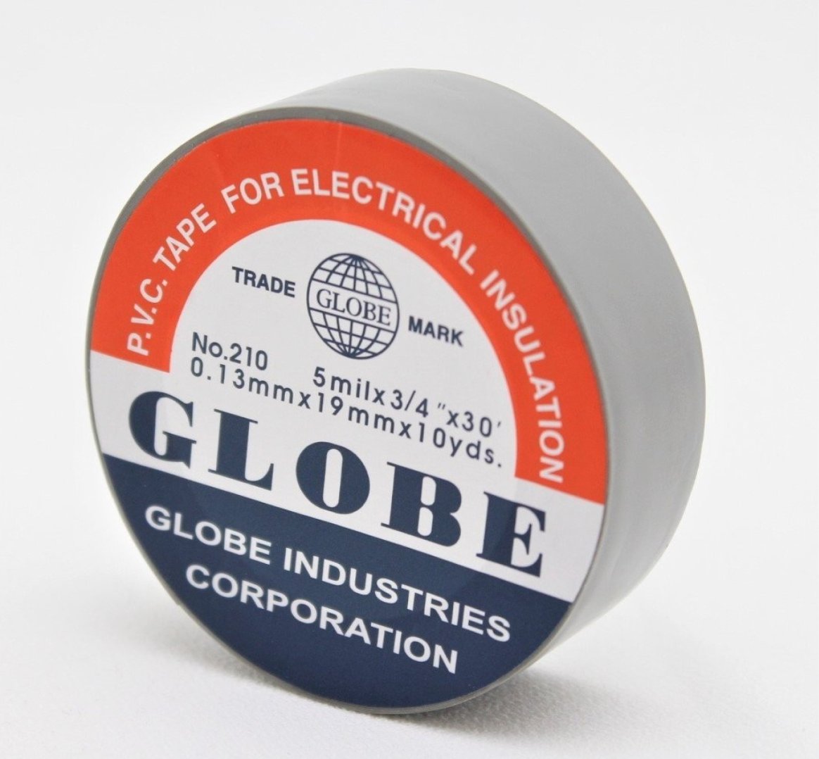 GLOBE 0.13mm x 19mm x 10 Yards İzole Bant Gri - Profesyonel Elektrik İzolasyon Bandı, Yanmaz Ve Esnek PVC Elektrik Bandı