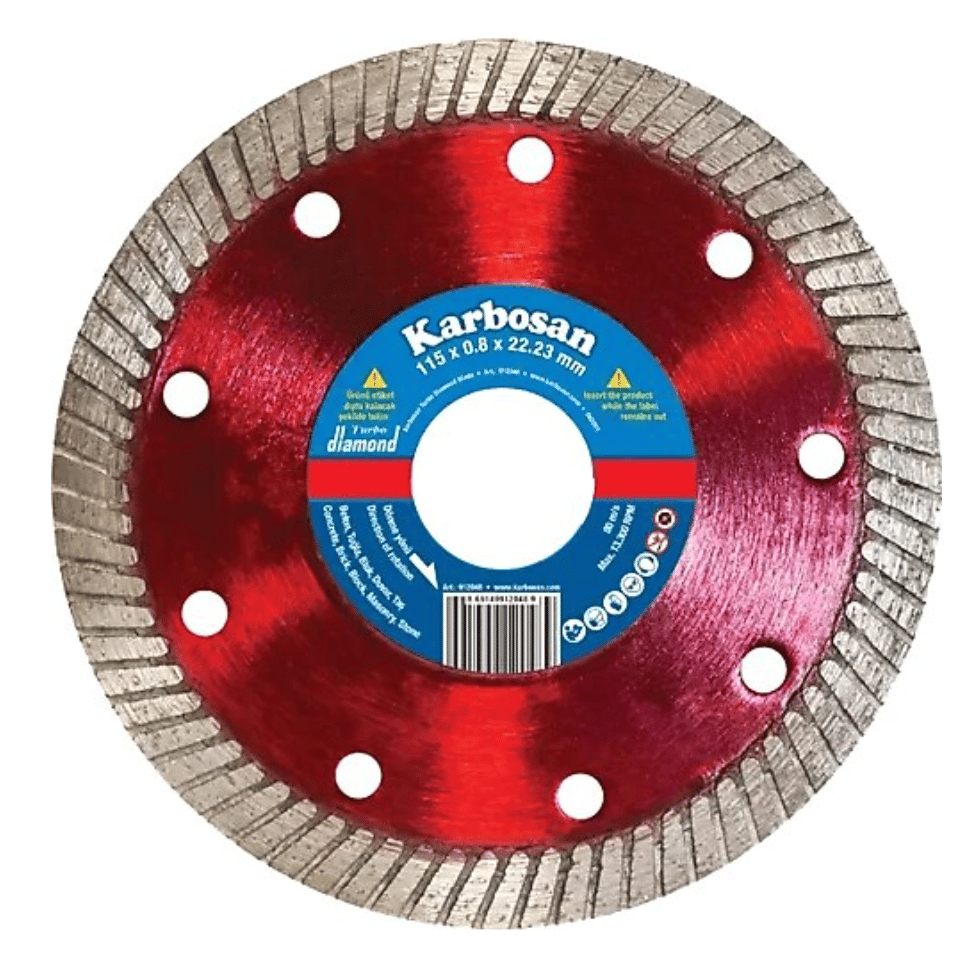 KARBOSAN 115 mm 50 mm Flanşlı Turbo Elmas Kesici Testere (115x0,8x22,23/1,3x10) - Profesyonel Mermer, Granit, Seramik ve Doğal Taşlar İçin İnce ve Hızlı Kesim Diski