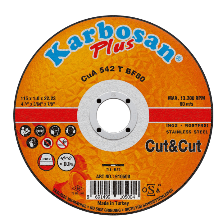 KARBOSAN 115 x 1,0 x 22 mm Inox Düz Thinline Kesici Disk (Cut&Cut) - Profesyonel Paslanmaz Çelik ve Sac Kesimi İçin Ekstra İnce ve Hızlı Kesme Taşı