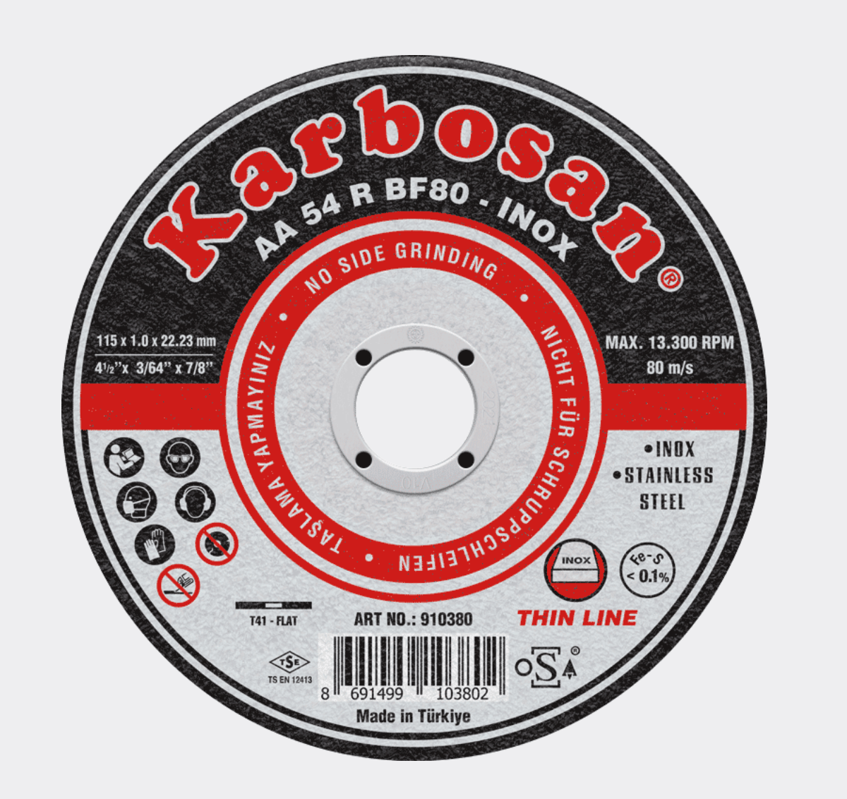 KARBOSAN 115 x 1,6 x 22 mm Inox Düz Thinline Kesici Disk - Profesyonel Paslanmaz Çelik (Inox) ve İnce Metal Kesme Taşı