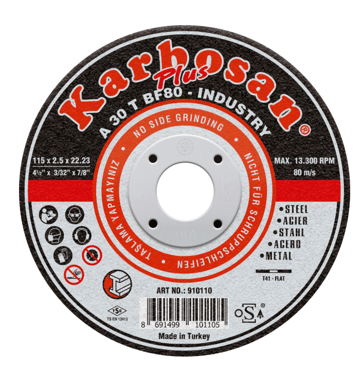 KARBOSAN 115 x 2,5 x 22 mm NK Düz Kesici Disk (Küçük Endüstri) - Profesyonel Metal ve Çelik Kesimi İçin Dayanıklı ve Ekonomik Kesme Taşı
