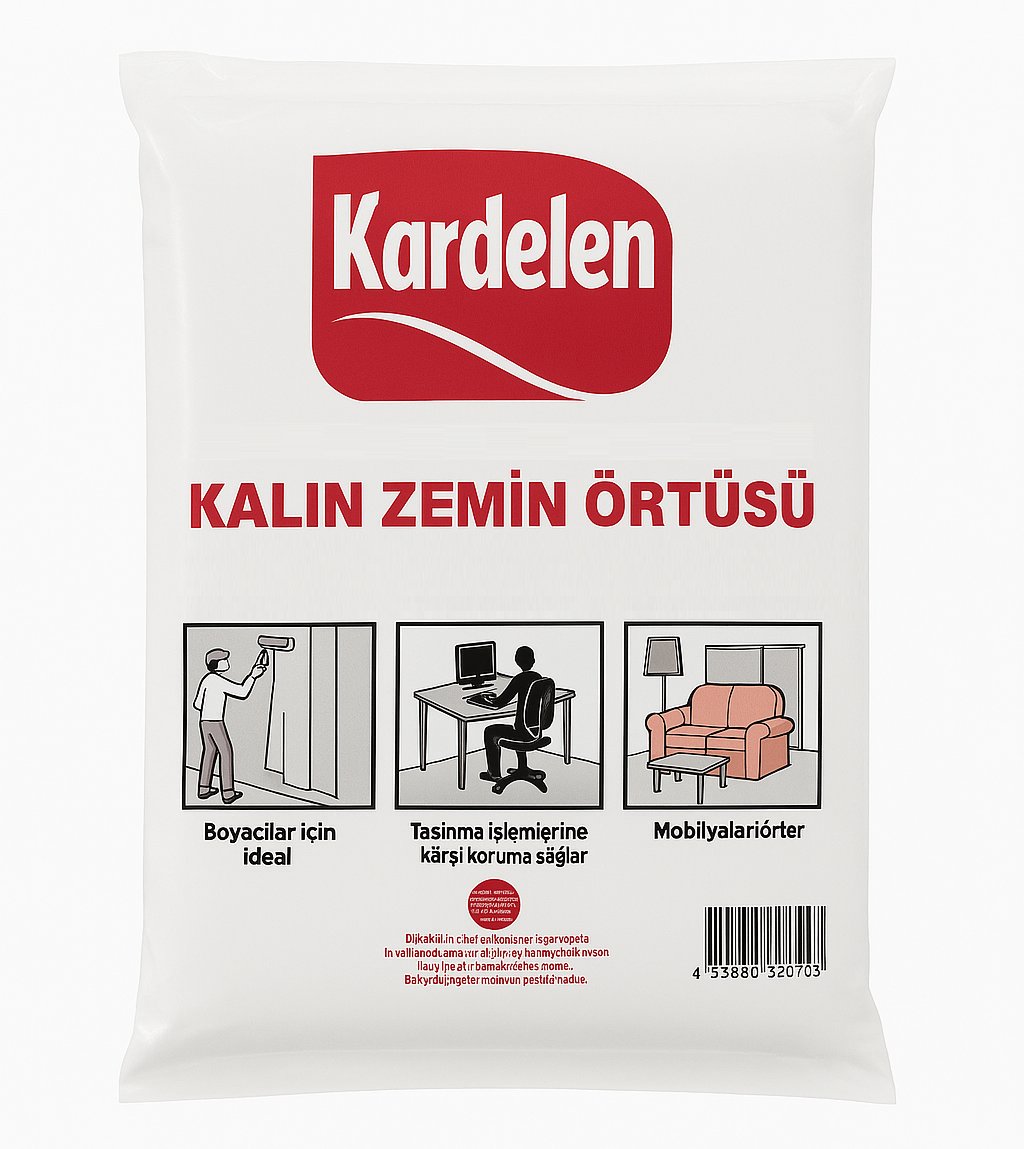 KARDELEN Kalın Zemin Örtüsü Boya ve Tadilat Örtüsü 750-850 gr 50 m² - Profesyonel Kalın Şantiye, Parke, Fayans Koruyucu ve Kaymaz Sıvı Geçirmez Muşamba Keçe Rulosu