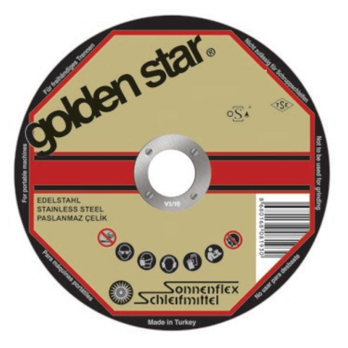 SONNENFLEX Goldenstar (115x1,0x22 mm) Inox Süper İnce Kesici Disk (AS 60 Q BF) - Profesyonel Paslanmaz Çelik ve Metal Kesme Taşı
