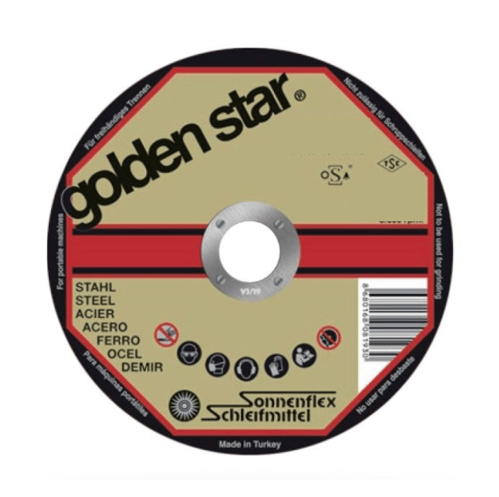 SONNENFLEX GOLDENSTAR 125 x 2,5 x 22 mm Bombeli Kesici Disk (AS 36 T6 BF) - Ağır Hizmet Tipi Metal ve Çelik Kesim İçin Ekstra Dayanıklı Kesme Taşı