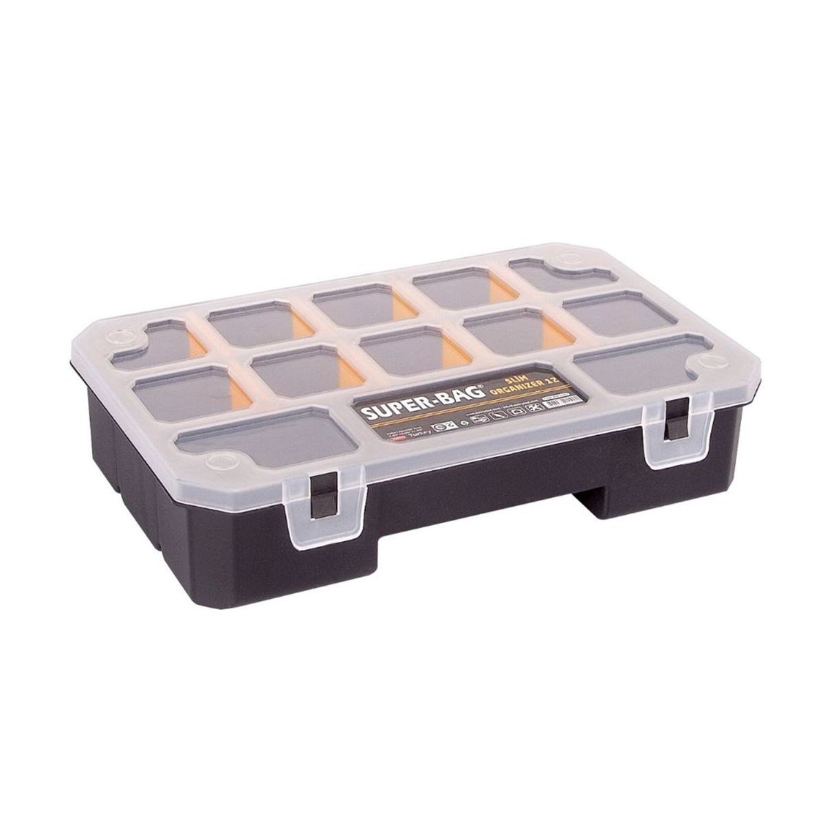 SUPERBAG ASR2097 Slim Organizer 12 İnç Bölmeli - İnce Gövdeli Çok Amaçlı Vida, Somun ve Elektronik Sarf Malzeme Kutusu