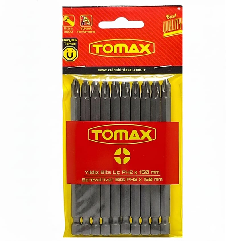 TOMAX PH2x150 mm Yıldız Bits Uç – Profesyonel Ekstra Uzun Phillips Vidalama Ucu
