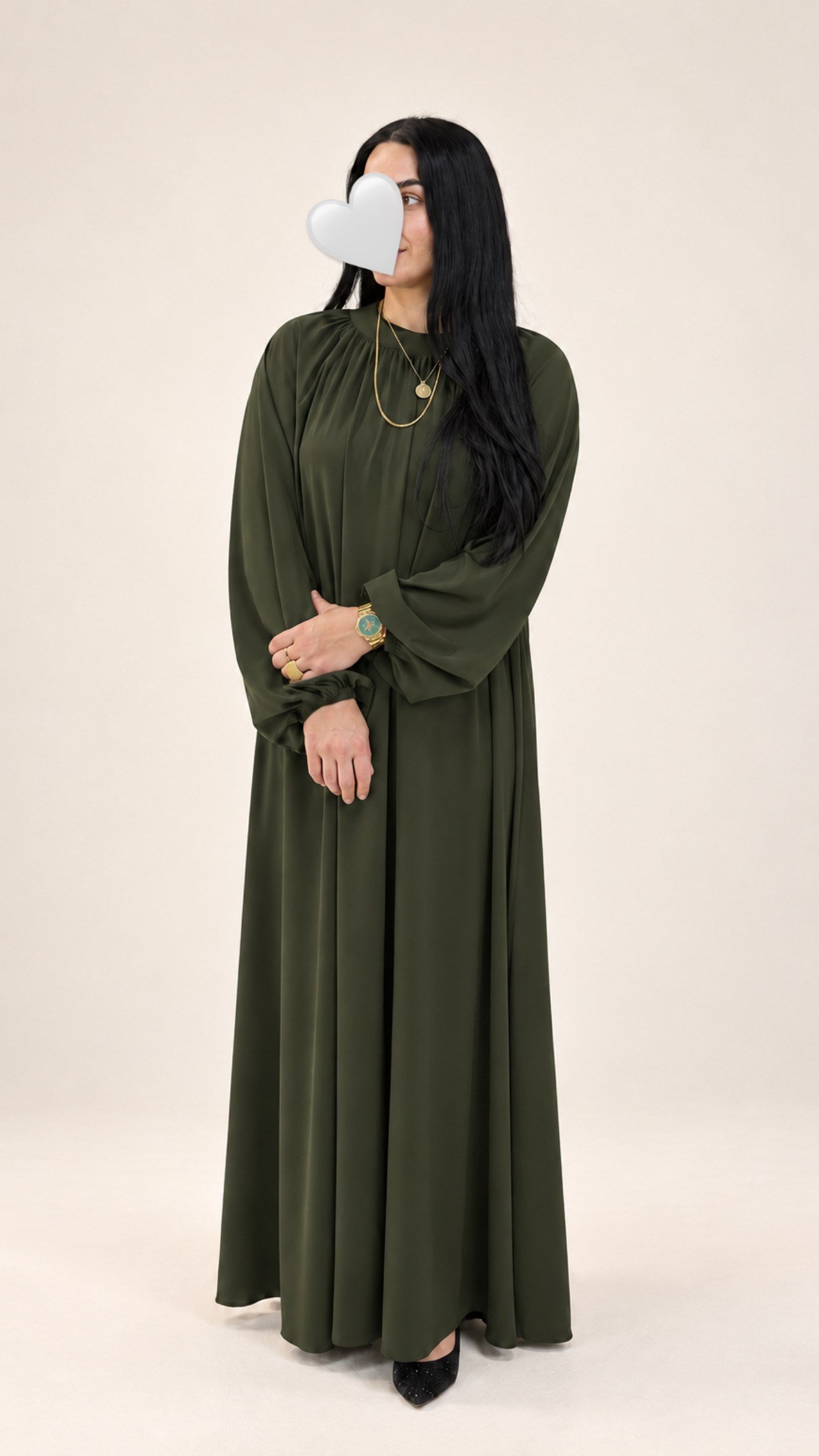 HAKİ YEŞİLİ HİRA MODEL--Ferace