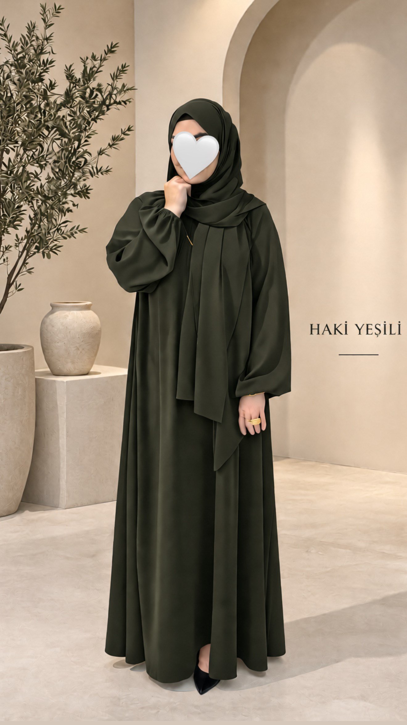 HİRA MODEL HAKİ YEŞİLİ ŞALLI TAKIM--Ferace