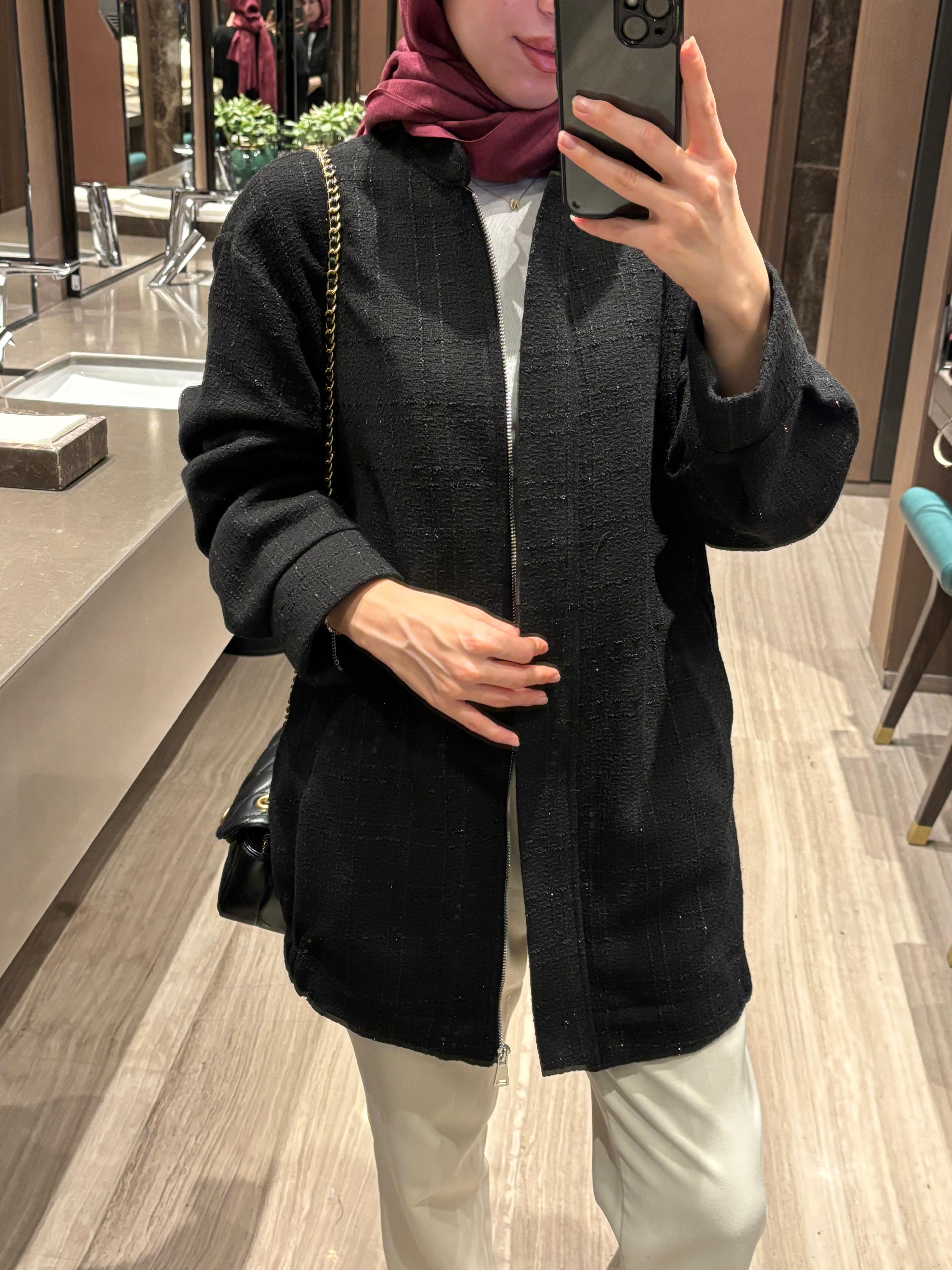  Siyah Tüvit Bomber Ceket  