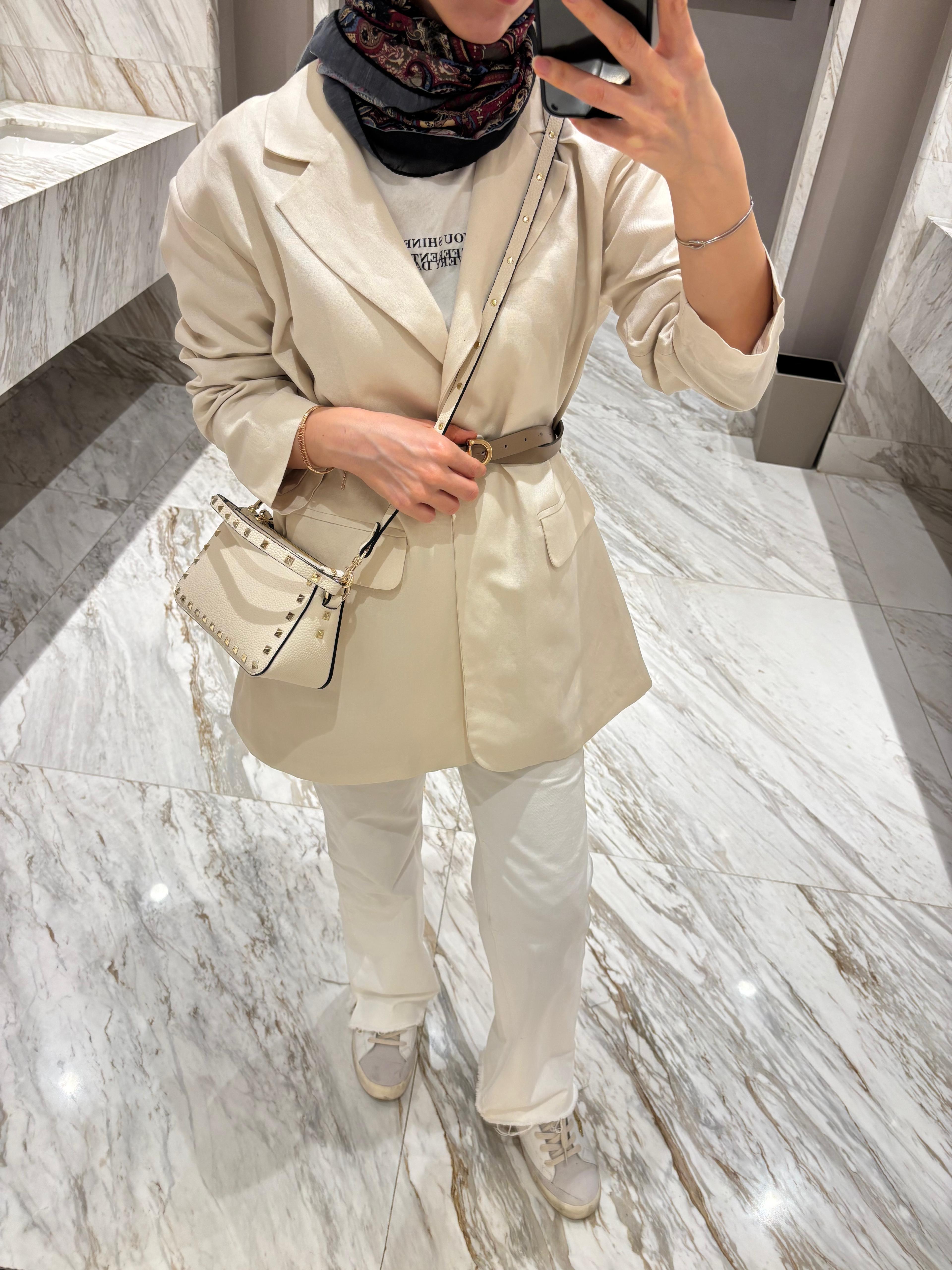 Bej Keten Blazer Ceket 