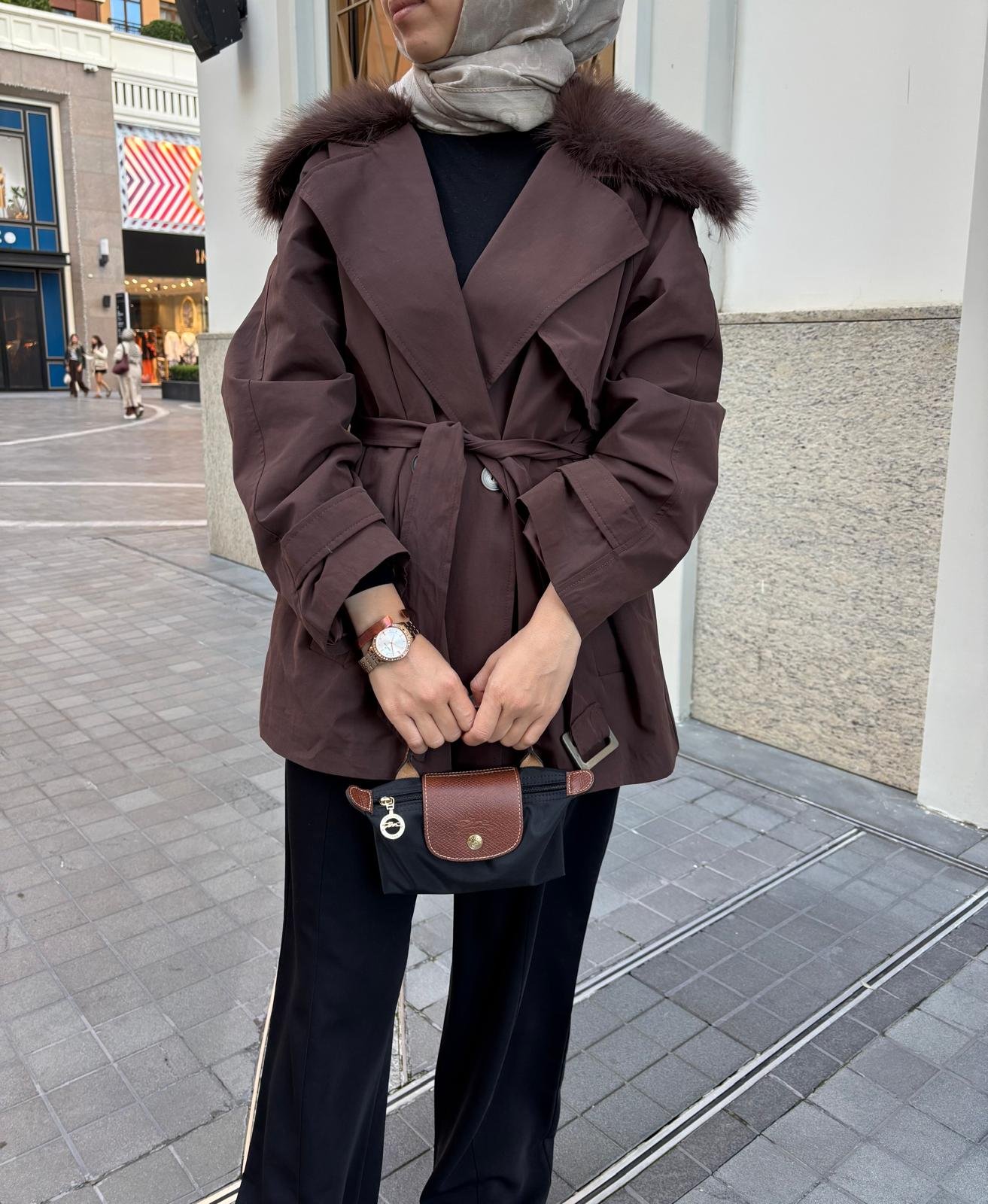 Kürk Yaka Detaylı Trençkot