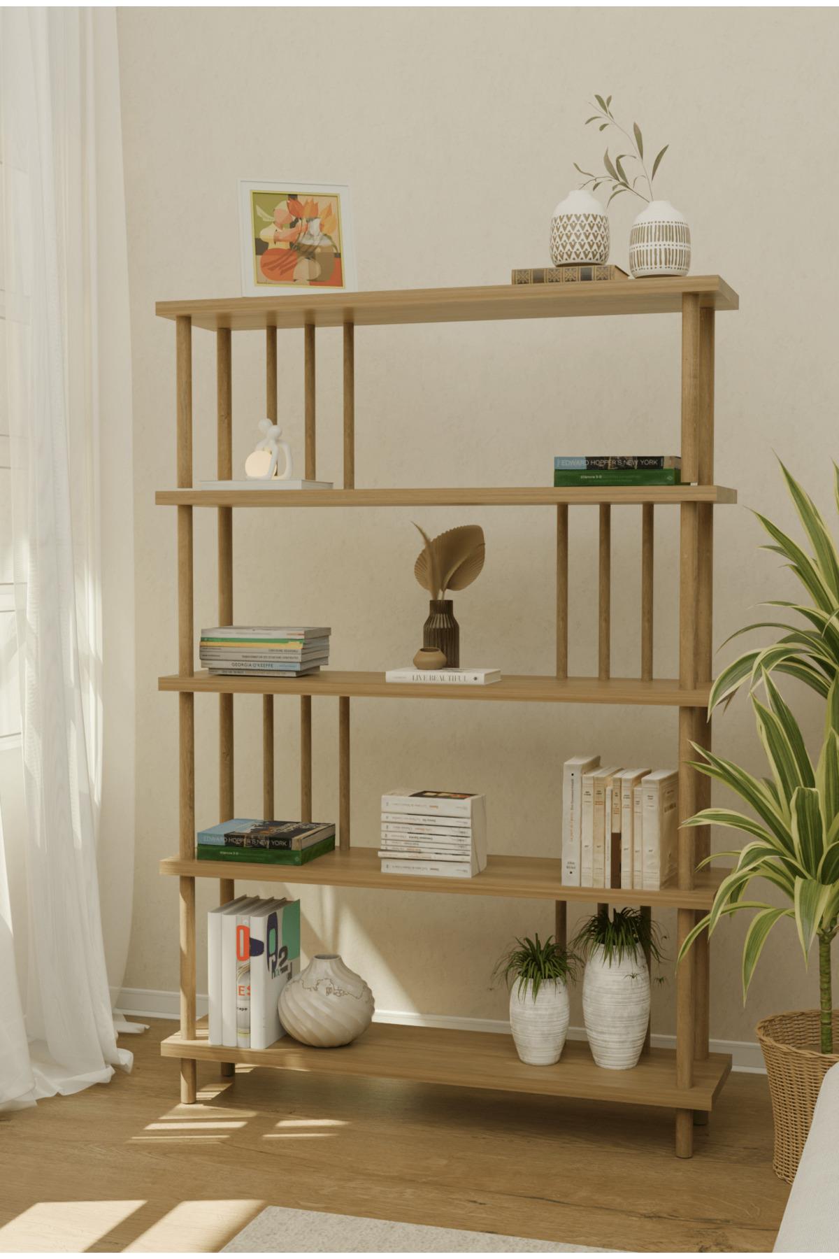 Çevir Kur 5 Raflı Modern Kitaplık Bohem Tarz Çok Amaçlı Düzenleyici Raf Safir Meşe wbt511