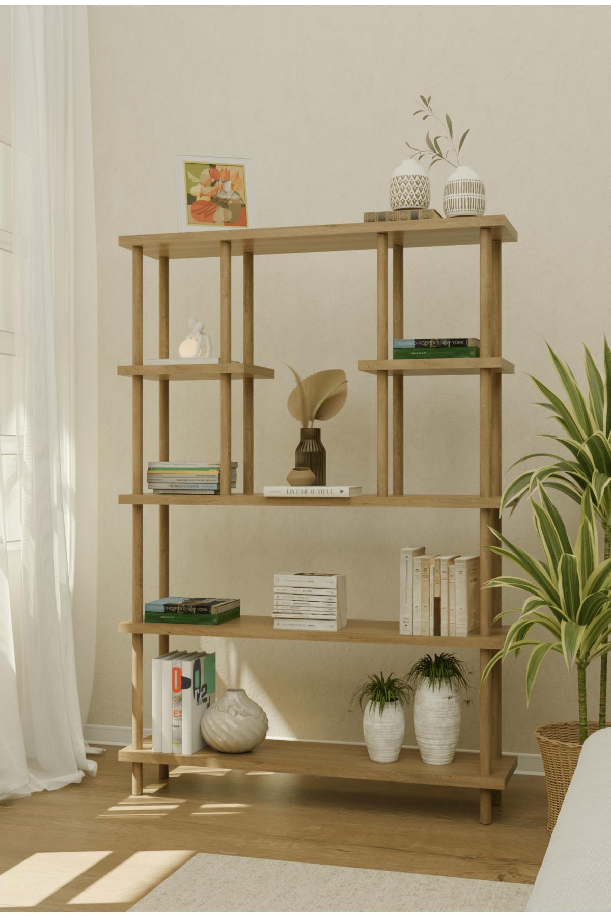 Çevir Kur 6 Raflı Modern Kitaplık Bohem Tarz Çok Amaçlı Düzenleyici Raf Safir Meşe wbt517