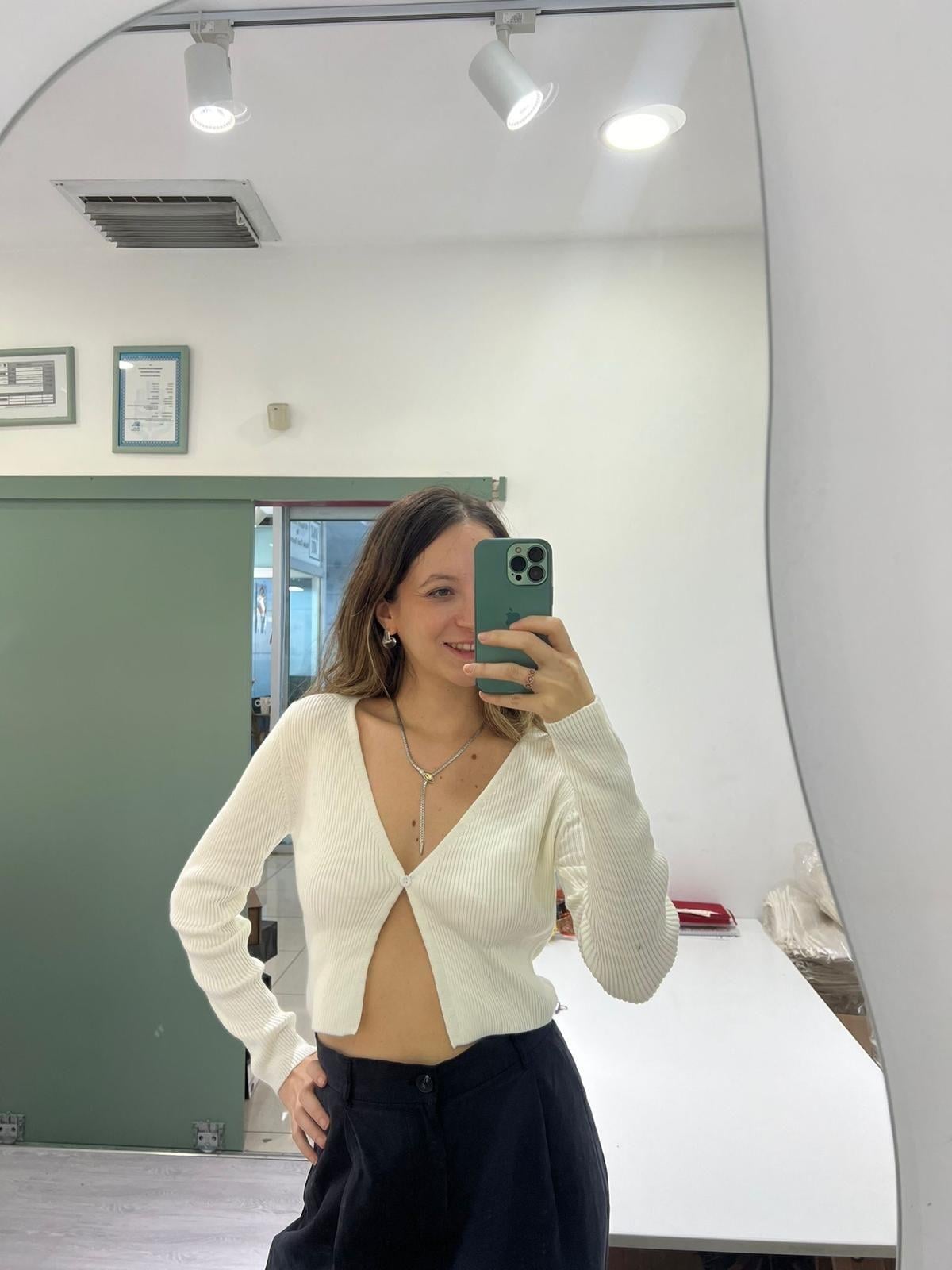 Ekru Renk İnce Triko Hırka STD