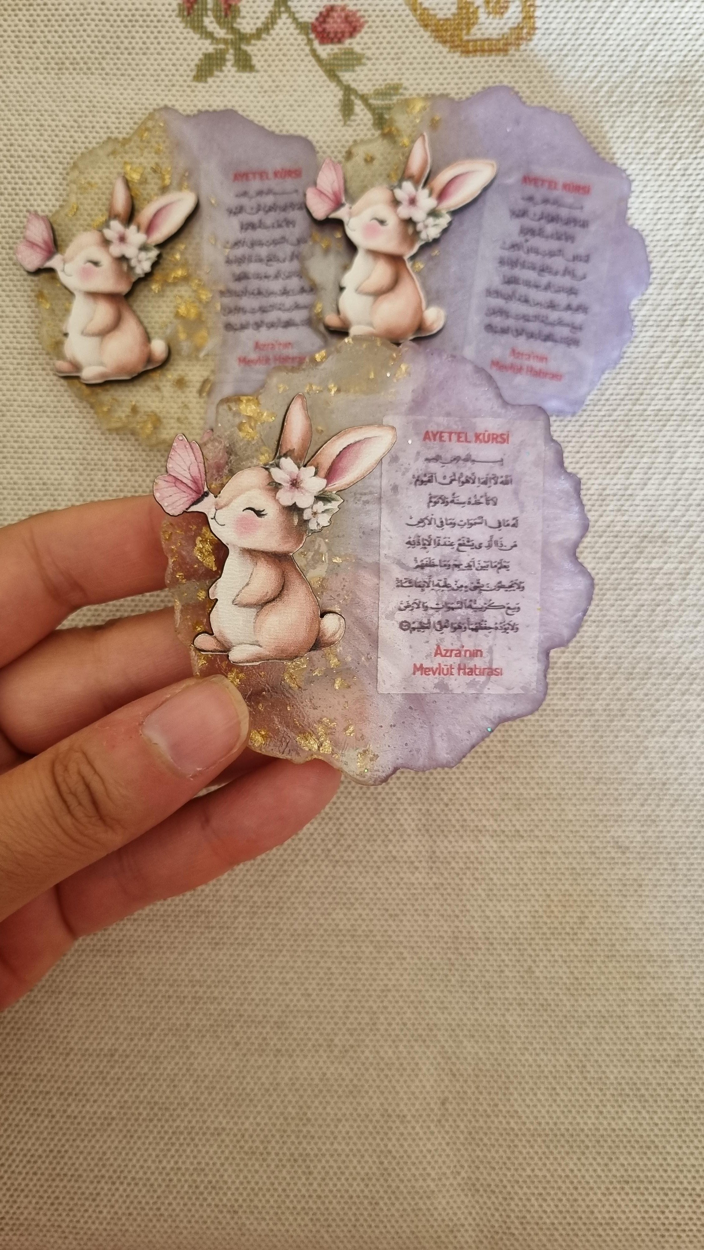 Ayetel Kürsi Tavşan 1 Figürlü Epoksi Mor Magnet