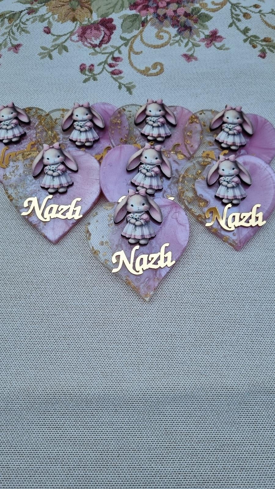 Kalpli Pembe Tavşan Figürlü Epoksi Magnet