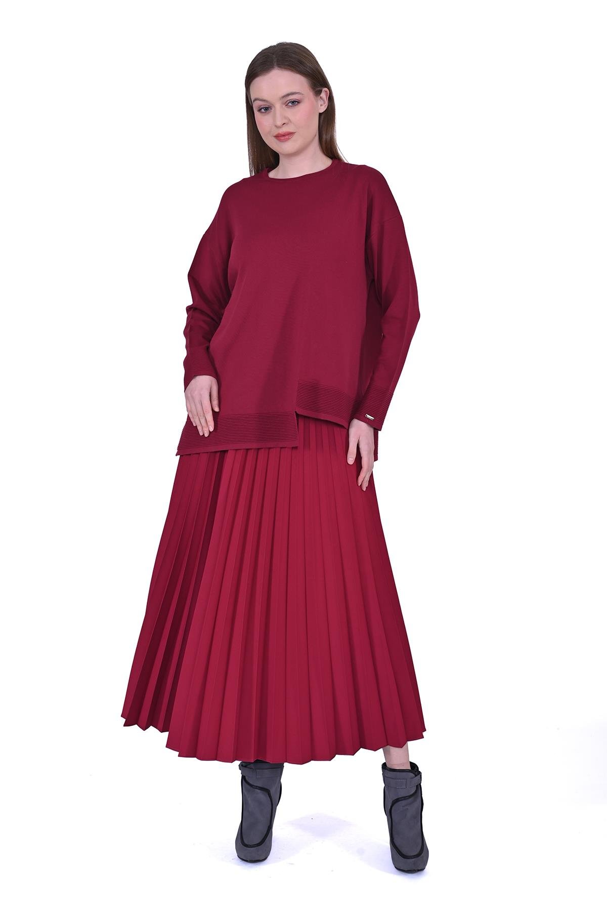 Bekletmeli Triko Tunik BORDO