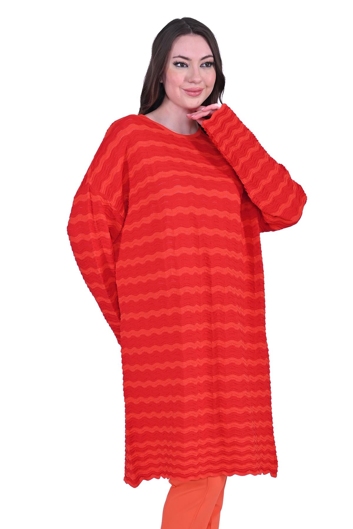 Dalga Triko Tunik KIRMIZI