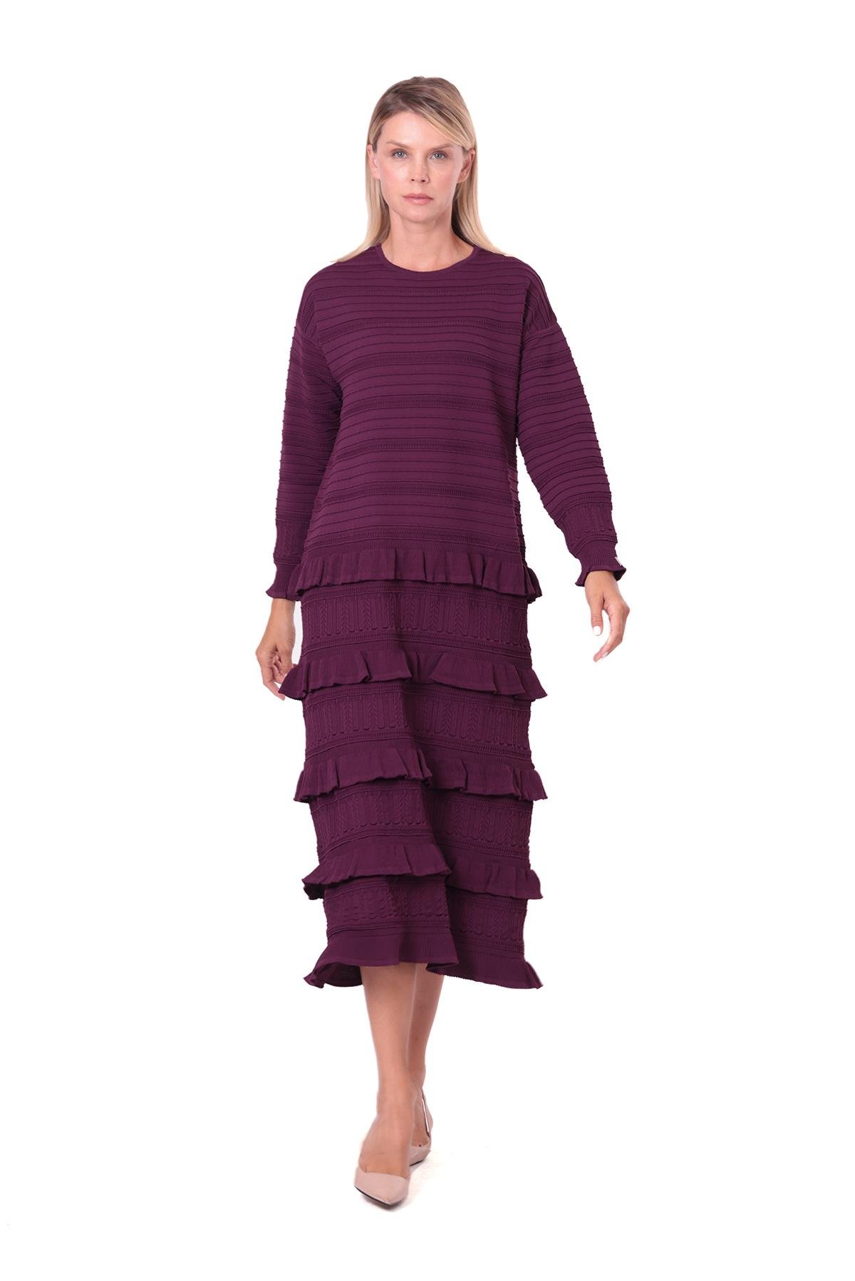 Flapper Triko Elbise VİŞNE