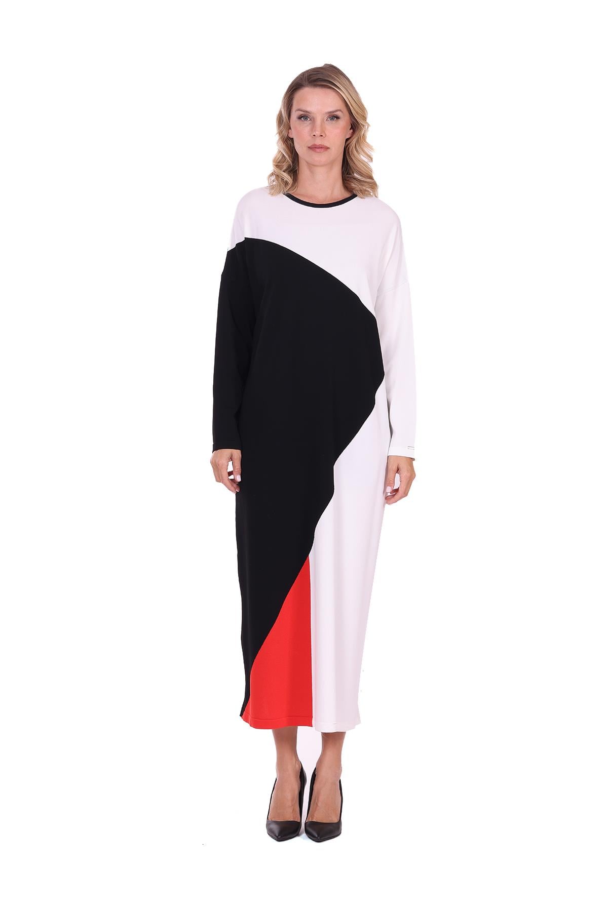 Gometric Straight Cut Knitwear Dress BLACK