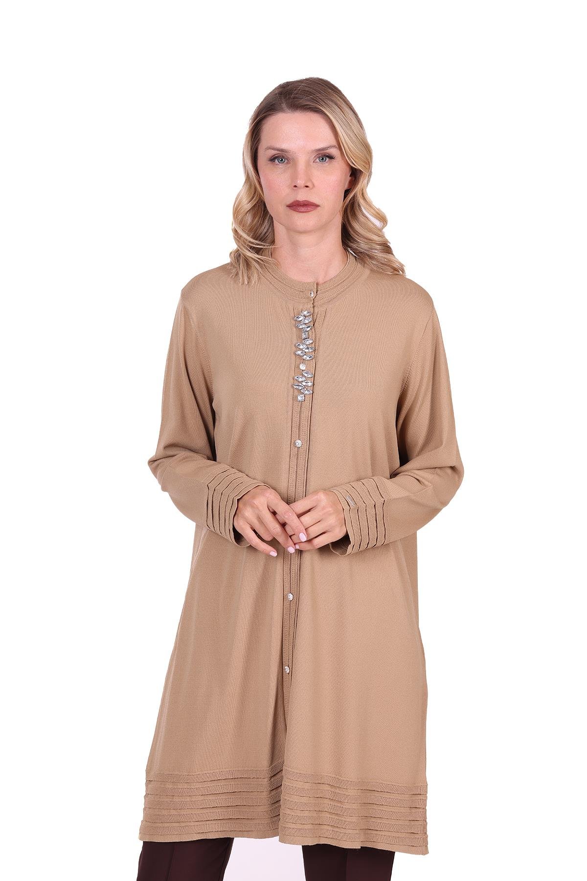 Merdiven Triko Taşlı Hırka CAMEL