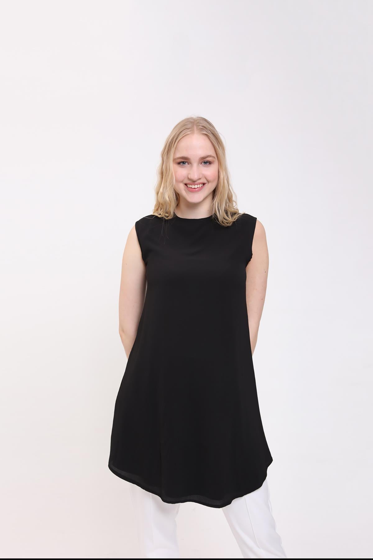 Combed Cotton Sleeveless Tunic BLACK