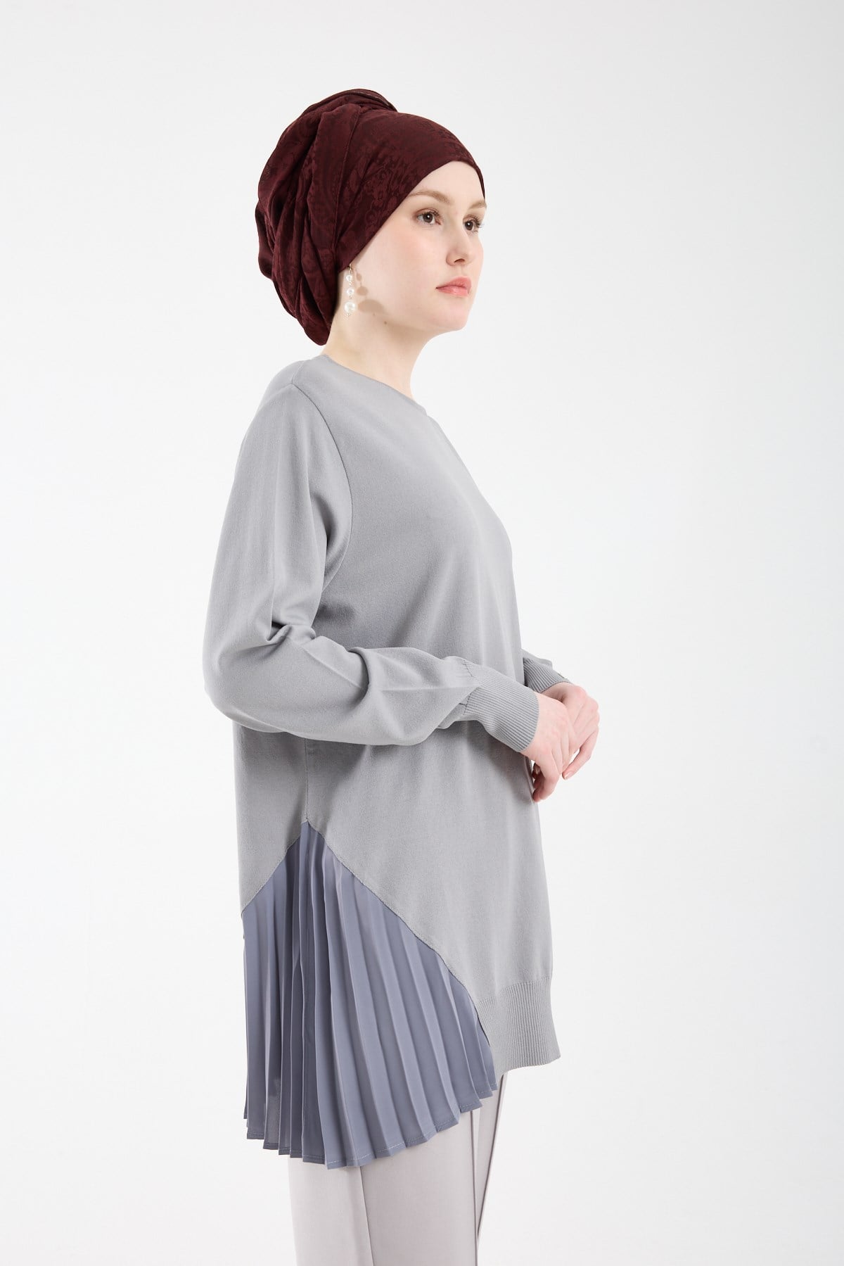 Plisole Triko Tunik GRİ