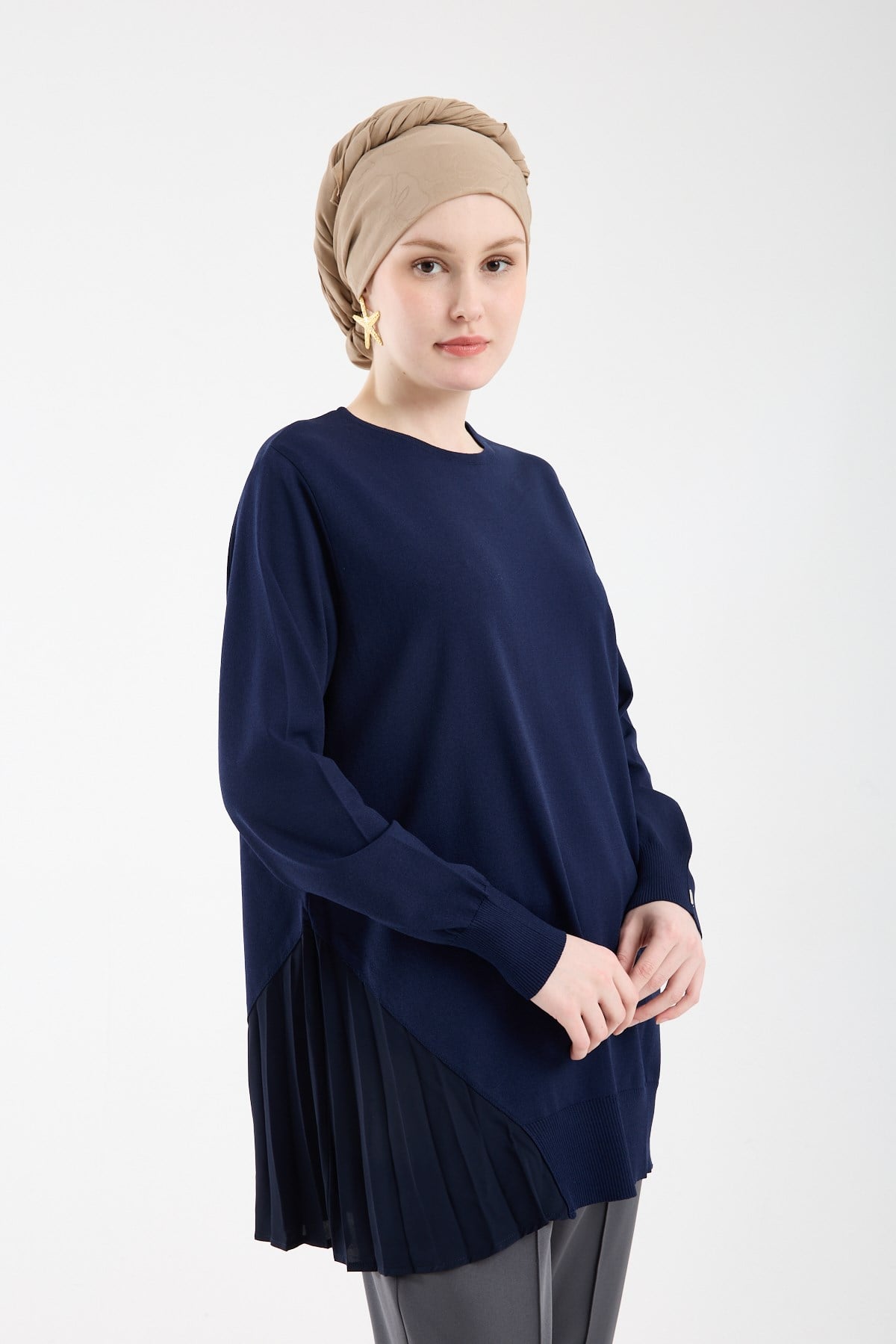 Plisole Triko Tunik LACİVERT