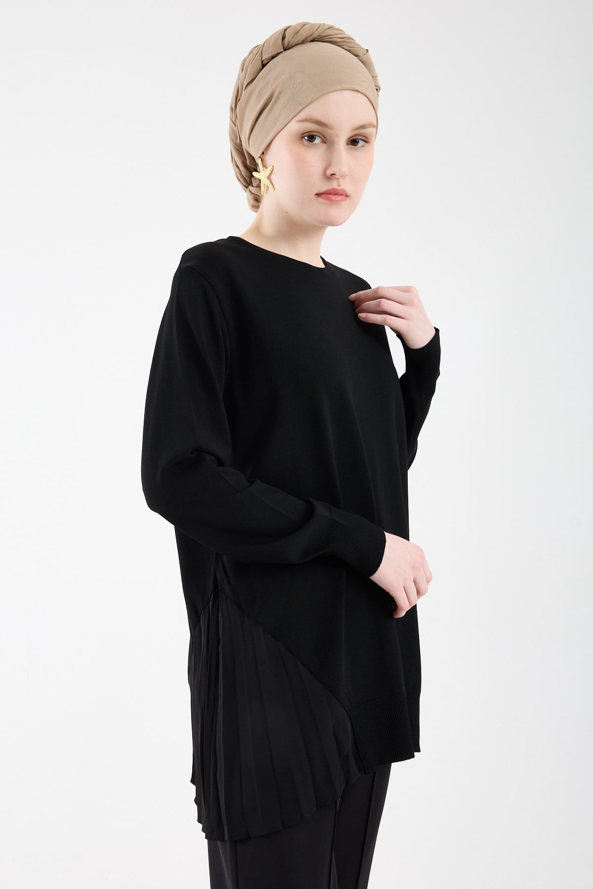 Plisole Triko Tunik SİYAH