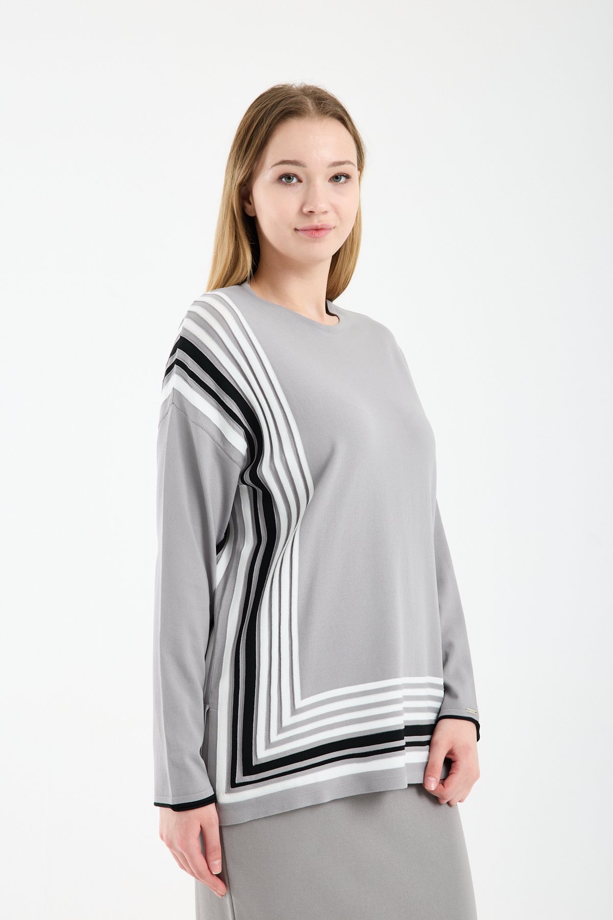 Şerit Triko Tunik GRİ