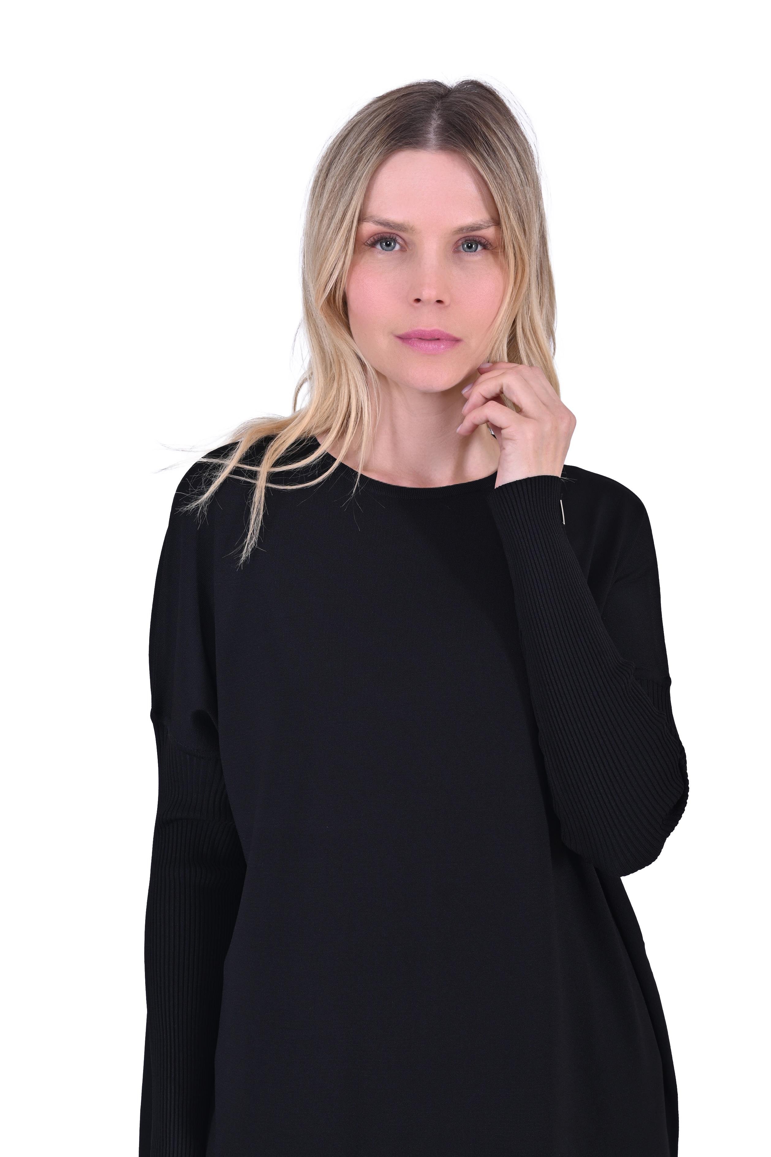 Crimped Sleeve Knitwear Dress BLACK