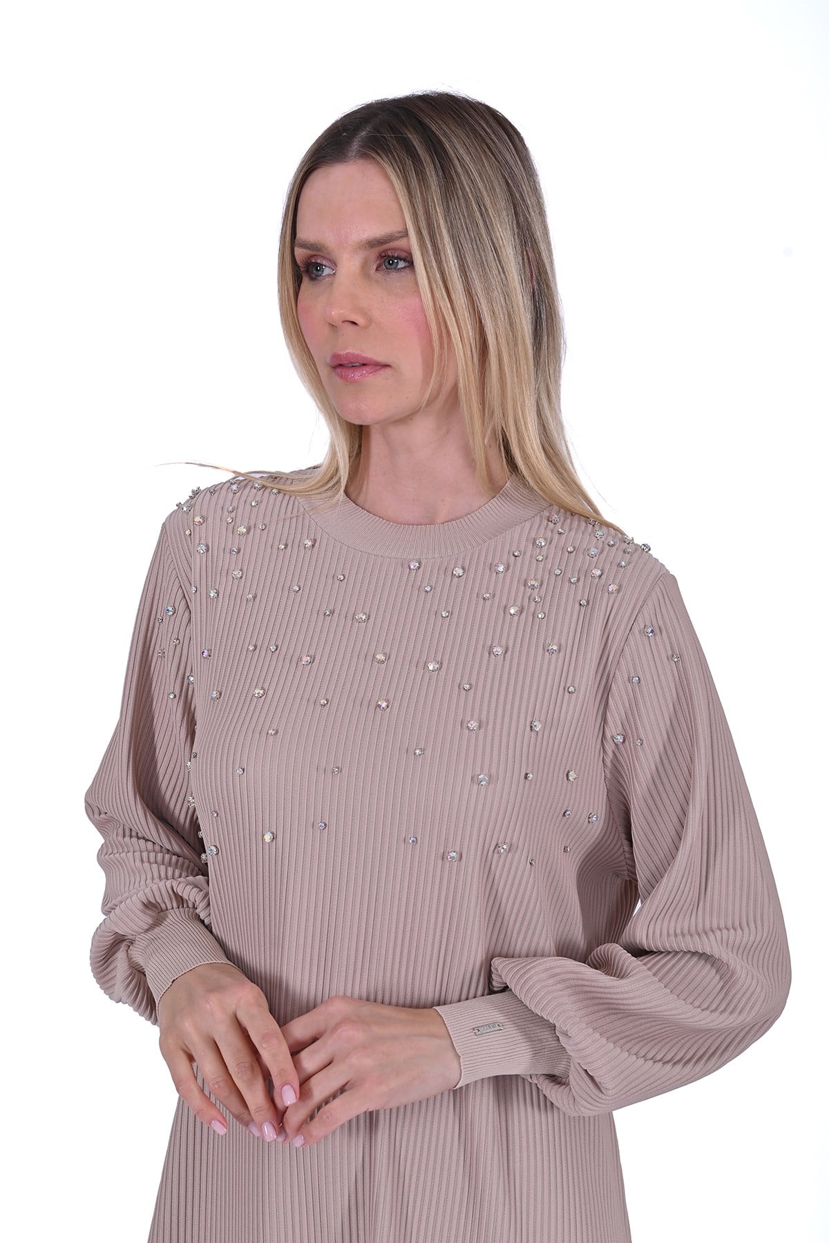 Taşlı Elbise BEJ