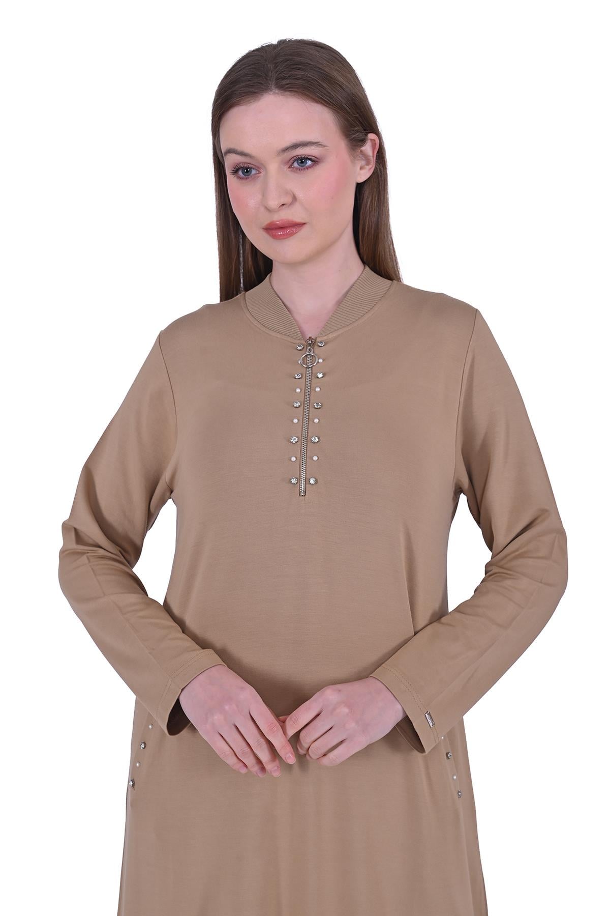 Taşlı Eşofman Elbise CAMEL