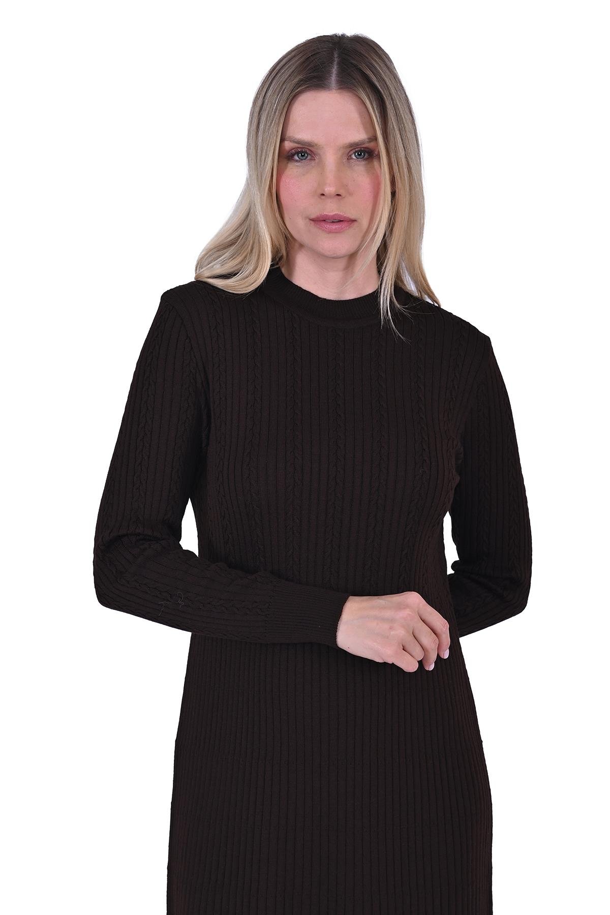 Wool Hair Knitted Knitwear Dress BROWN