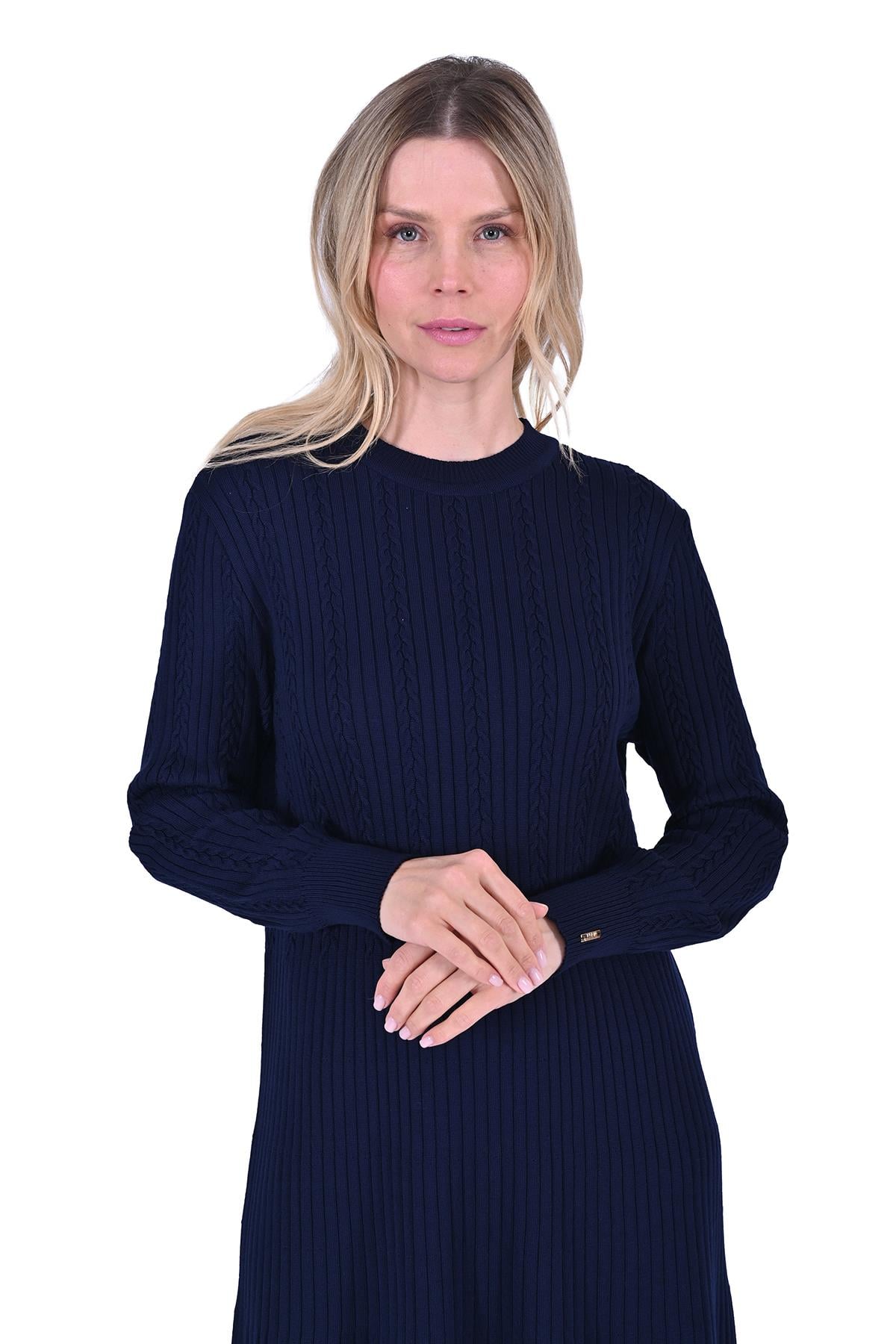 Wool Hair Knitted Knitwear Dress NAVY BLUE