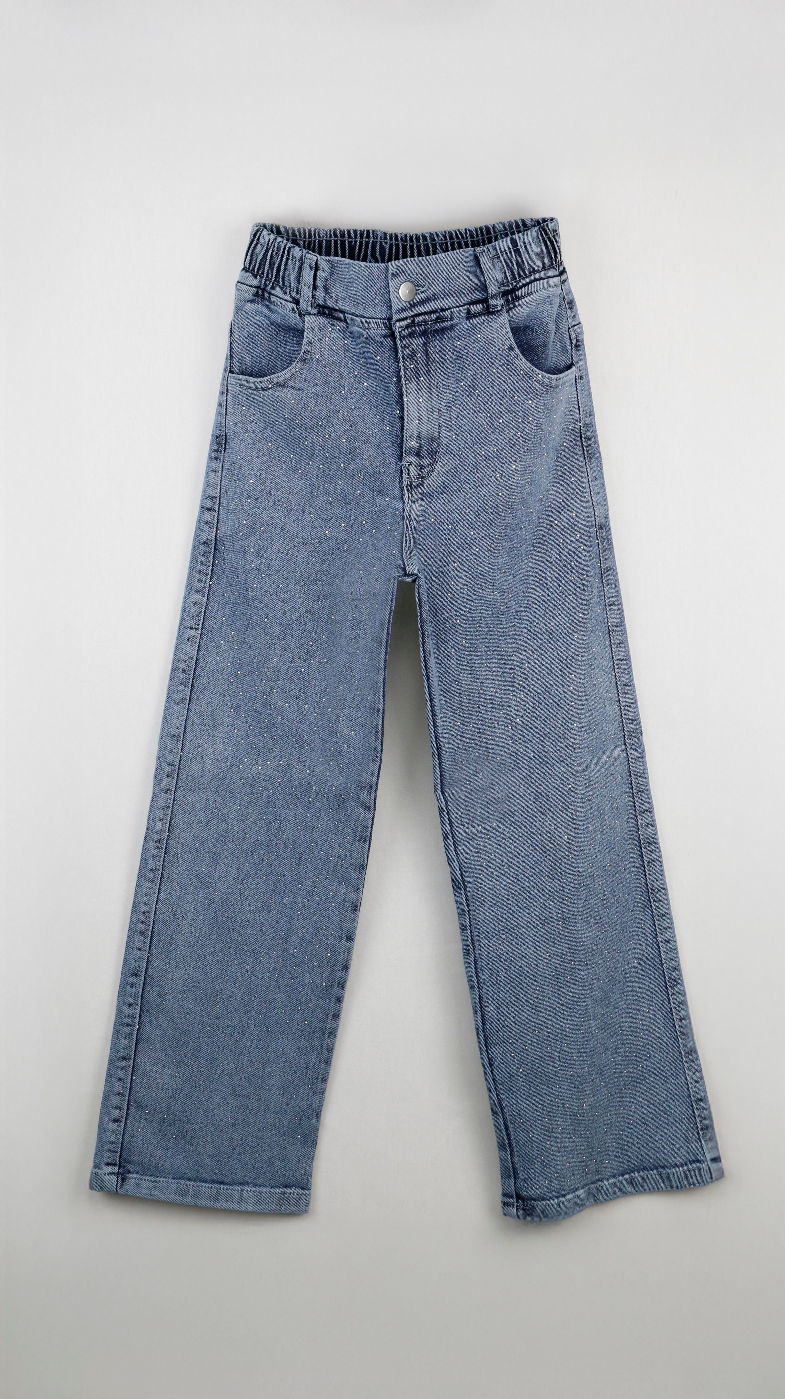 Beli Lastikli Taş Detaylı Kız Çocuk Jean Pantolon