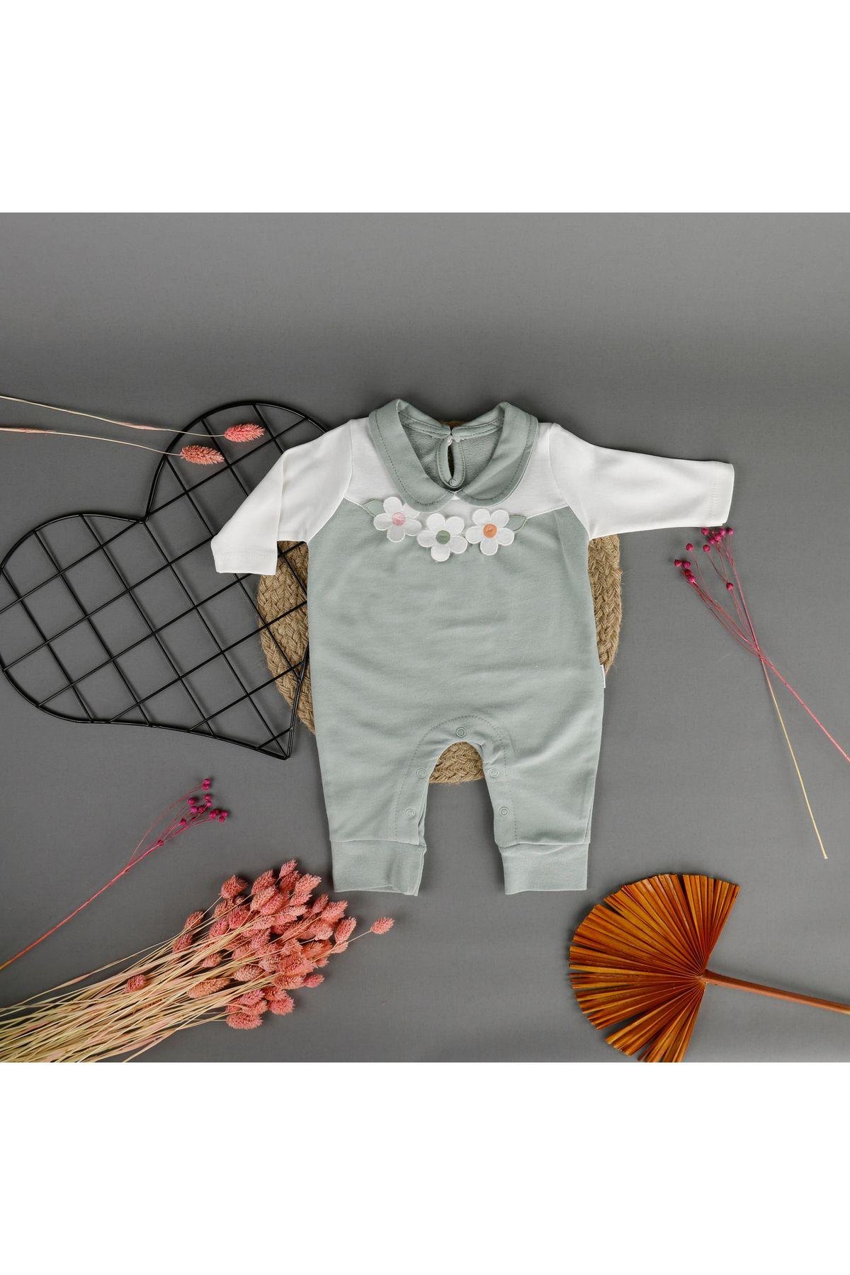 Çiçekli Bebe Yakalı Mevsimlik Kız Tulum