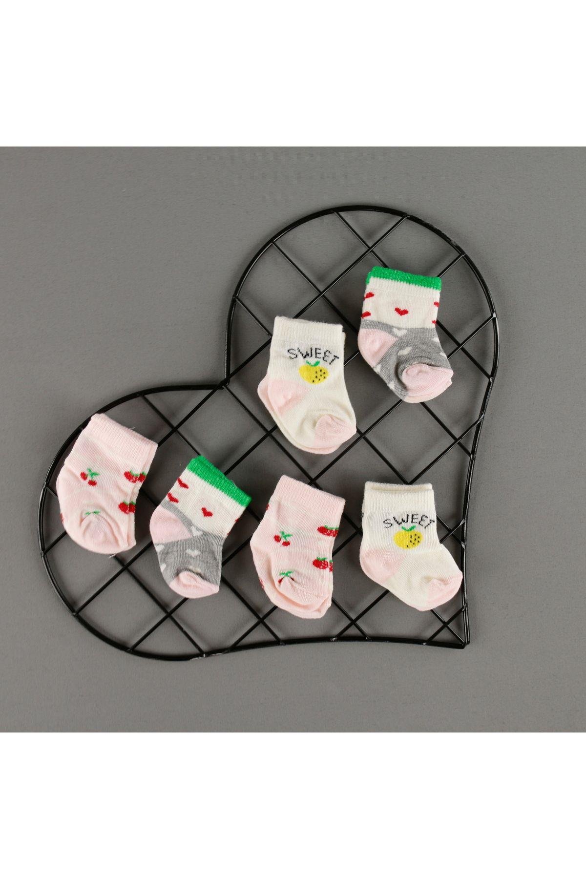 Desenli Yenidoğan Unisex 6'Lı Bebek Çorap