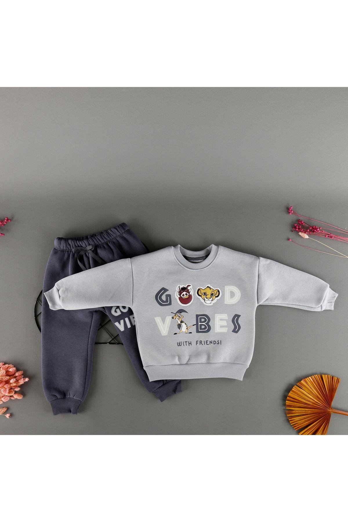 Good Vibes Baskı Detaylı Bebek Çocuk 2'Li Unisex Takım