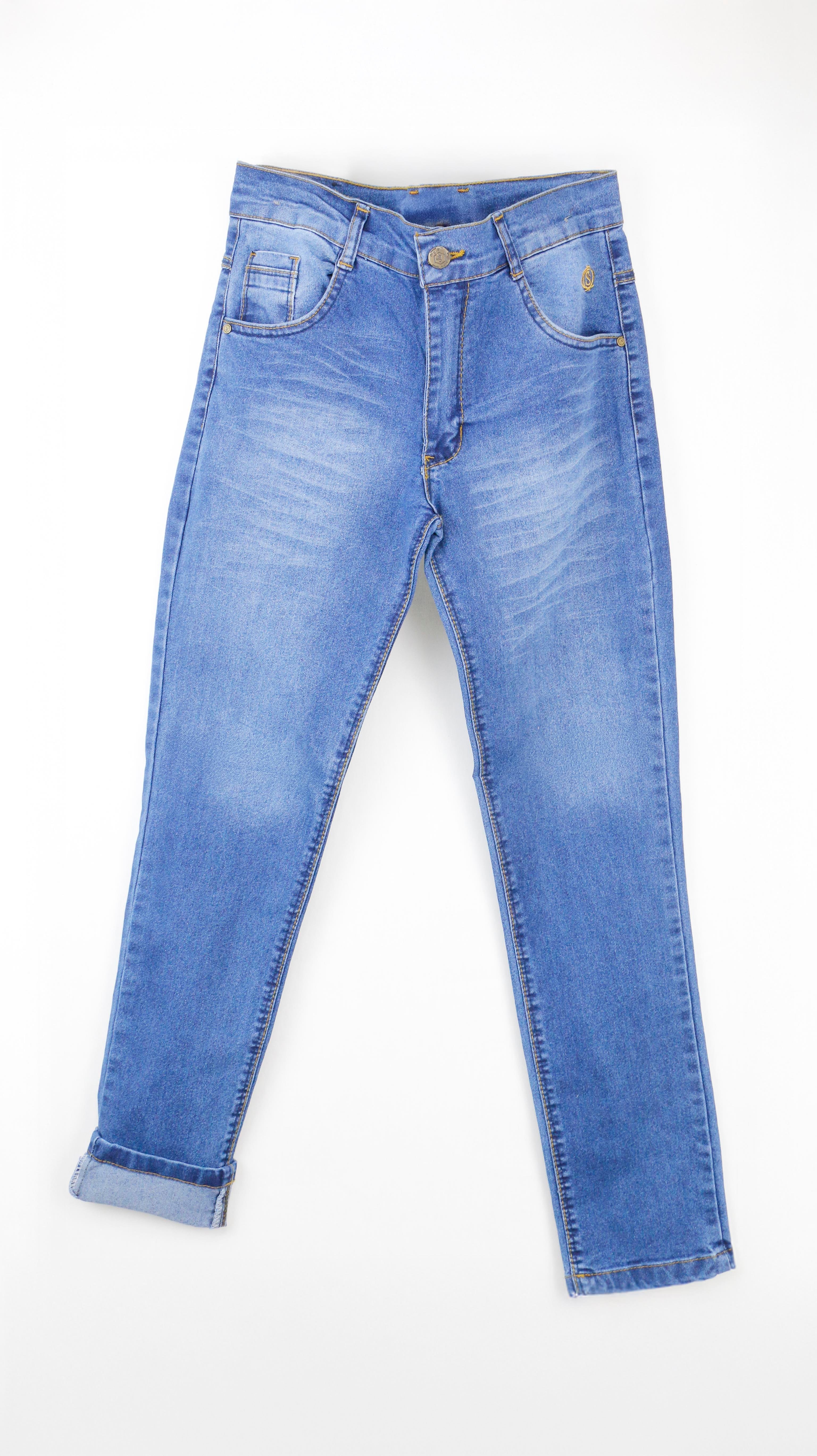 Likralı Taş Desen Erkek Çocuk Jean Pantolon