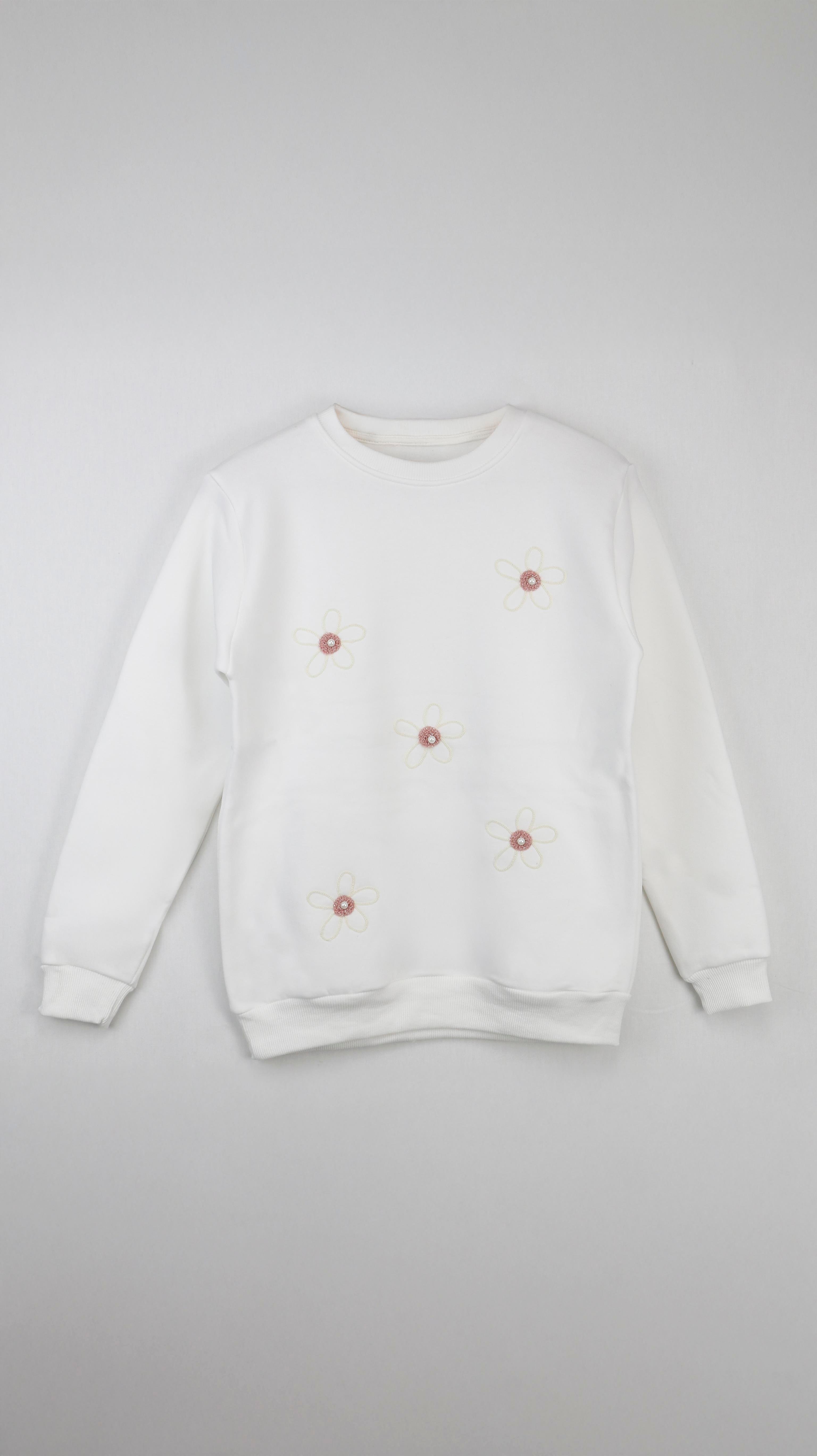 Papatya Nakış Desenli Kız Çocuk Sweatshirt