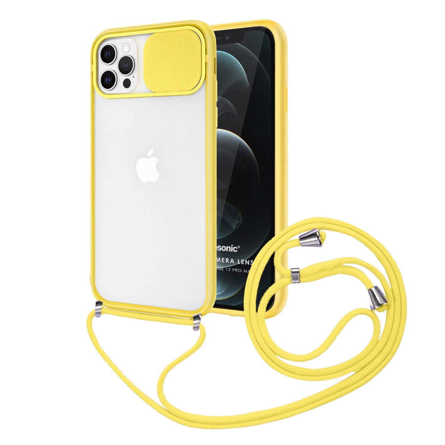 Nettech Apple iPhone 12 Pro Uyumlu İpli Kızaklı Buzlu Arka Koruma Kılıf NT-85011